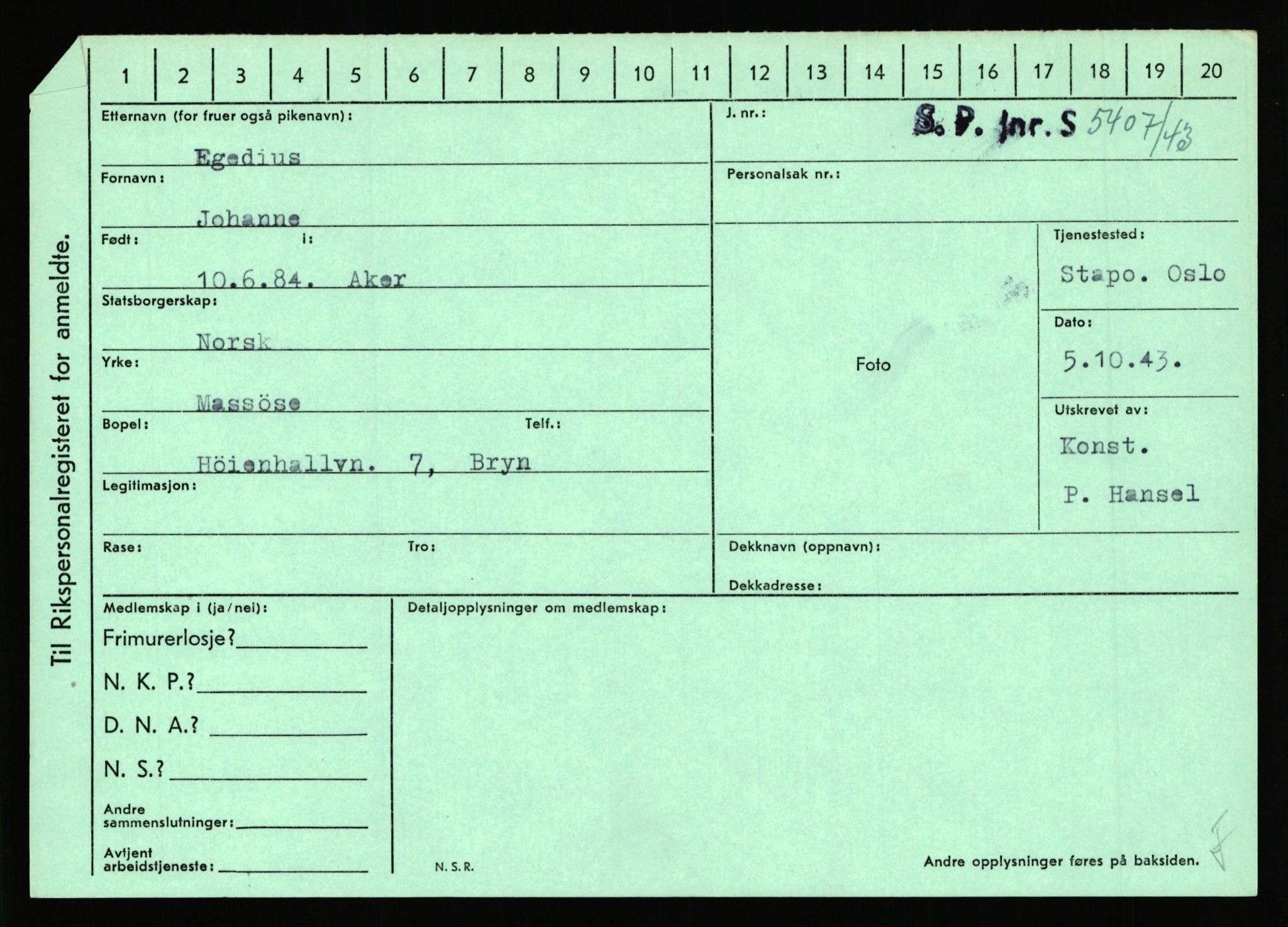 Statspolitiet - Hovedkontoret / Osloavdelingen, AV/RA-S-1329/C/Ca/L0003: Brechan - Eichinger	, 1943-1945, p. 4813