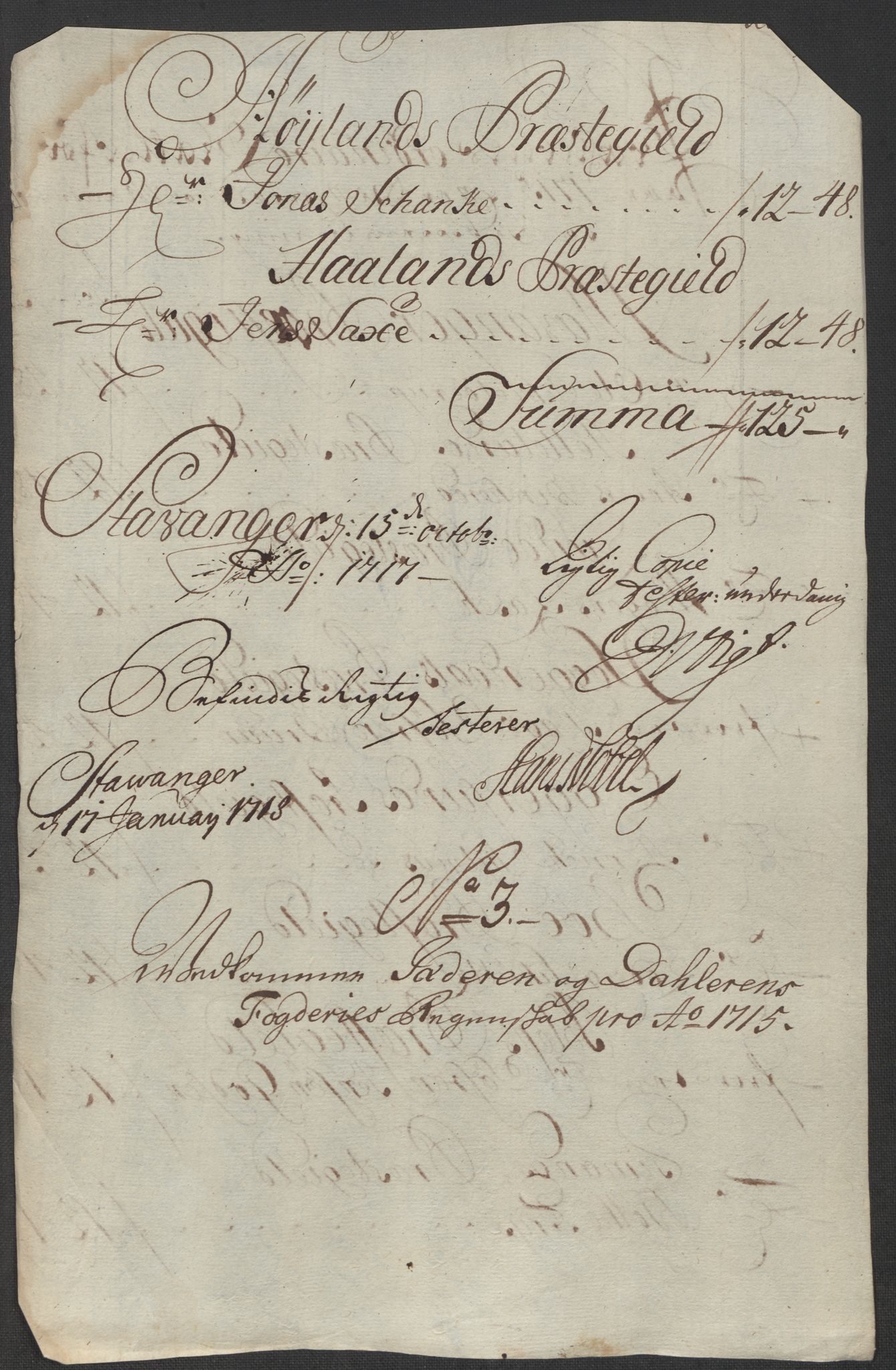 Rentekammeret inntil 1814, Reviderte regnskaper, Fogderegnskap, RA/EA-4092/R46/L2740: Fogderegnskap Jæren og Dalane, 1715-1716, p. 43