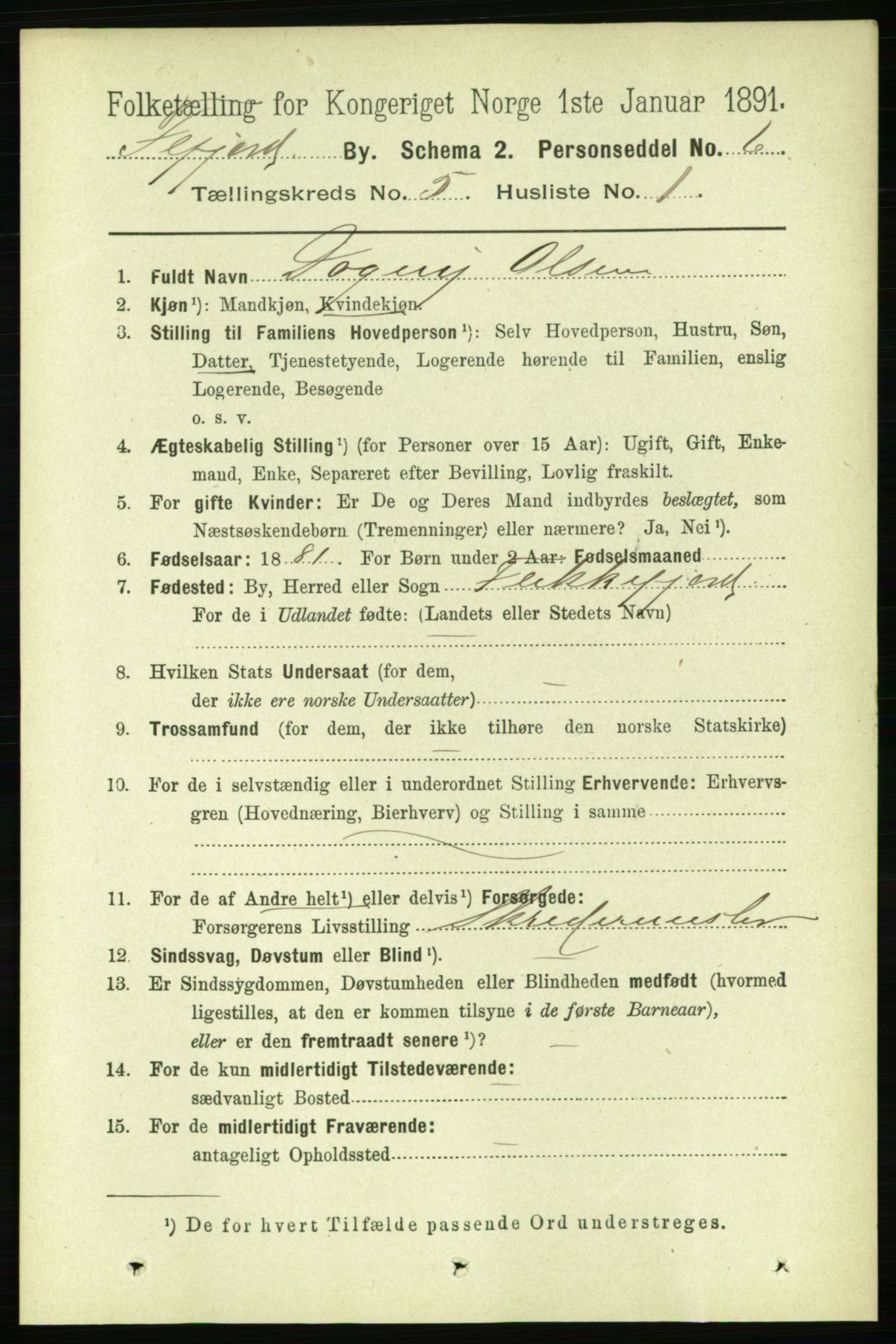 RA, 1891 census for 1004 Flekkefjord, 1891, p. 1130