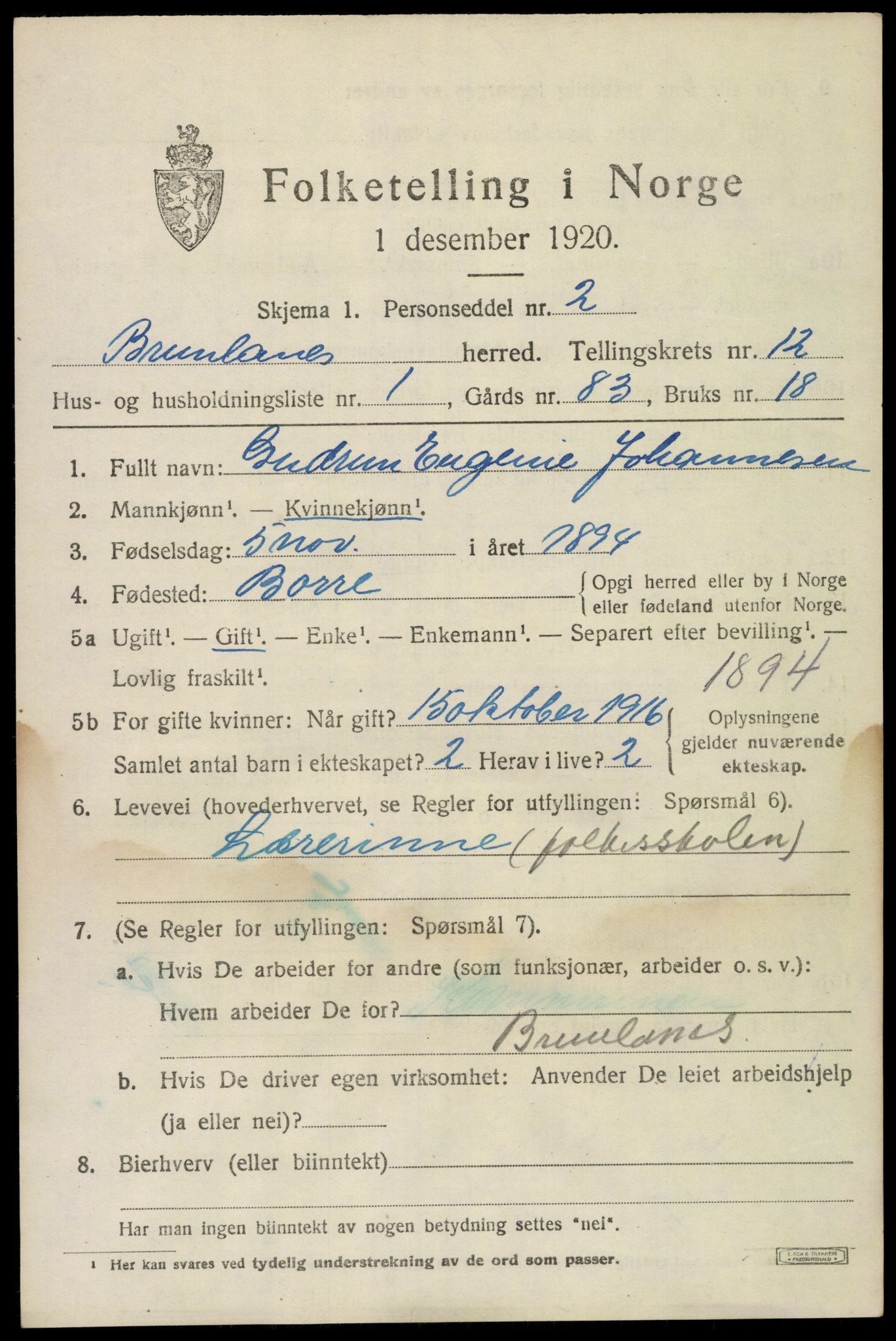 SAKO, 1920 census for Brunlanes, 1920, p. 10505