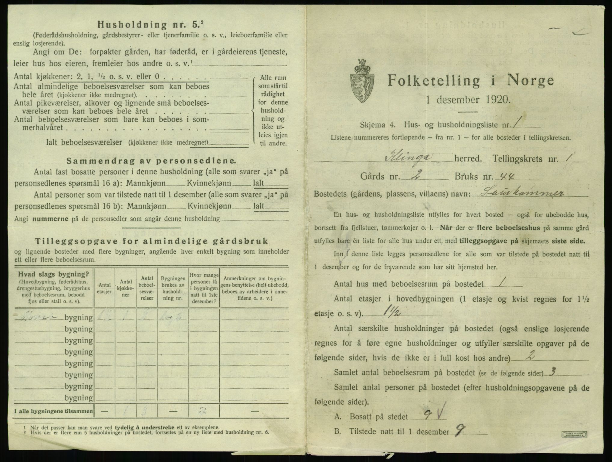 SAT, 1920 census for Klinga, 1920, p. 33