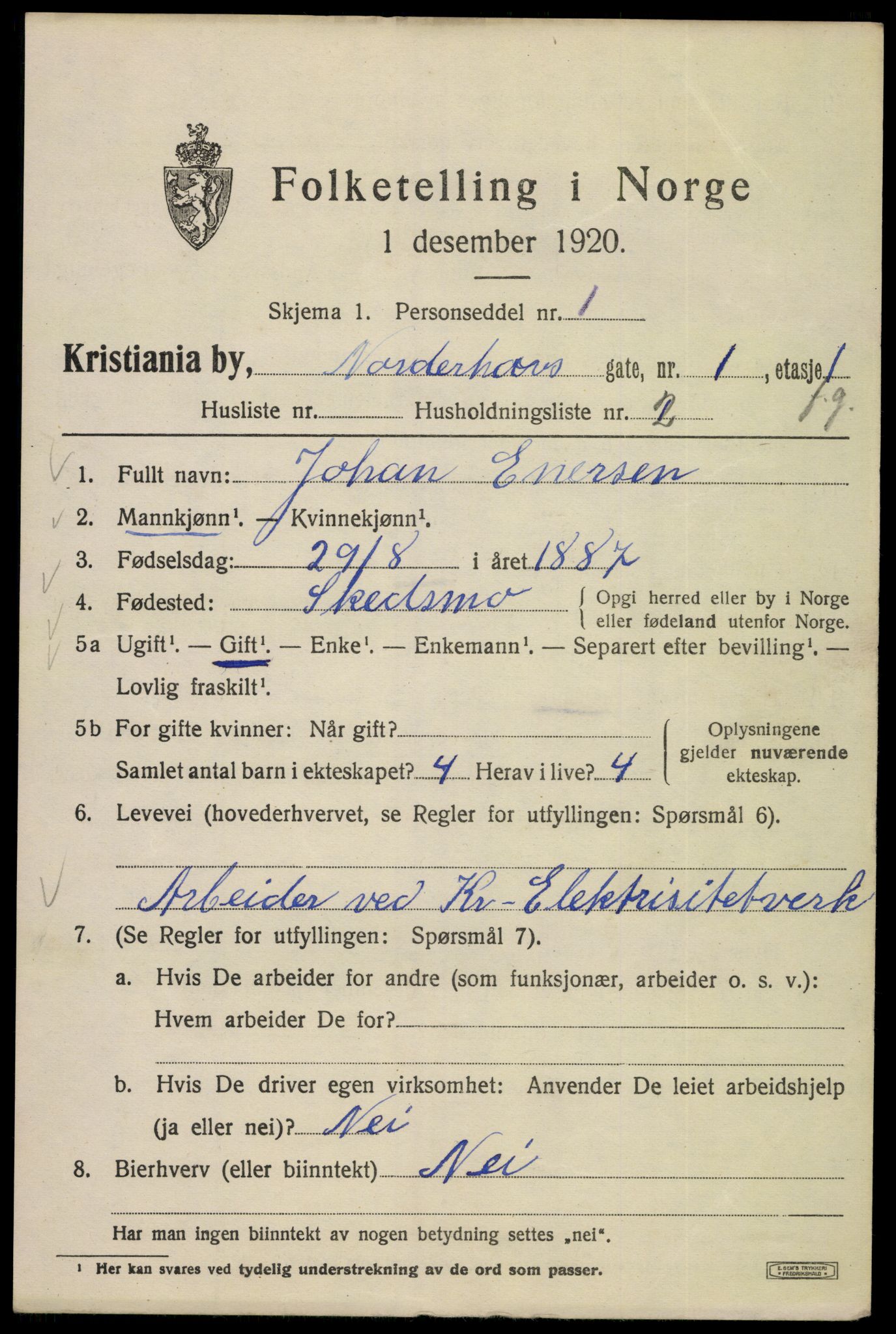 SAO, 1920 census for Kristiania, 1920, p. 422111