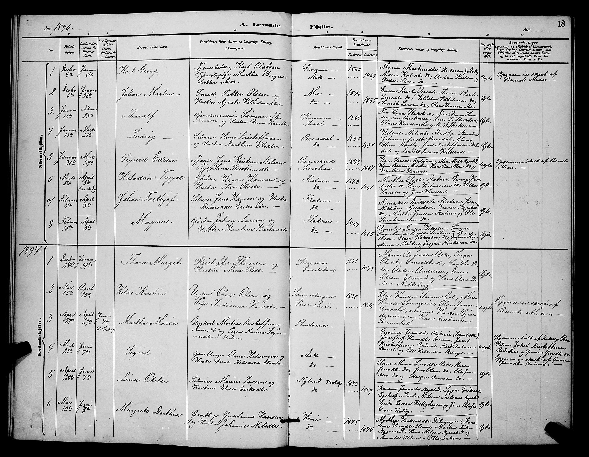 Gjerdrum prestekontor Kirkebøker, SAO/A-10412b/G/Ga/L0005: Parish register (copy) no. I 5, 1891-1901, p. 18