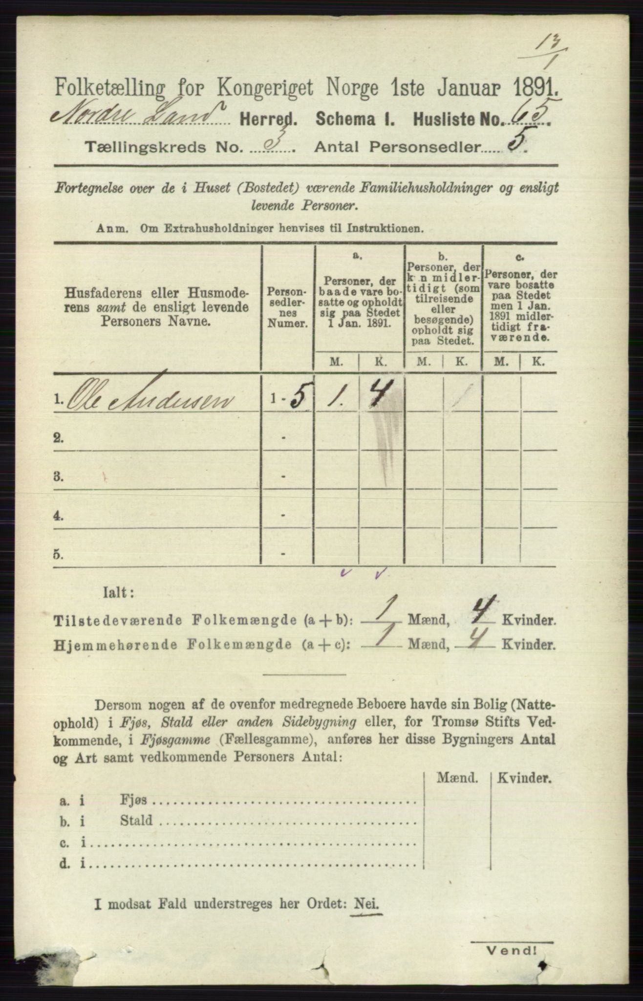 RA, 1891 census for 0538 Nordre Land, 1891, p. 938