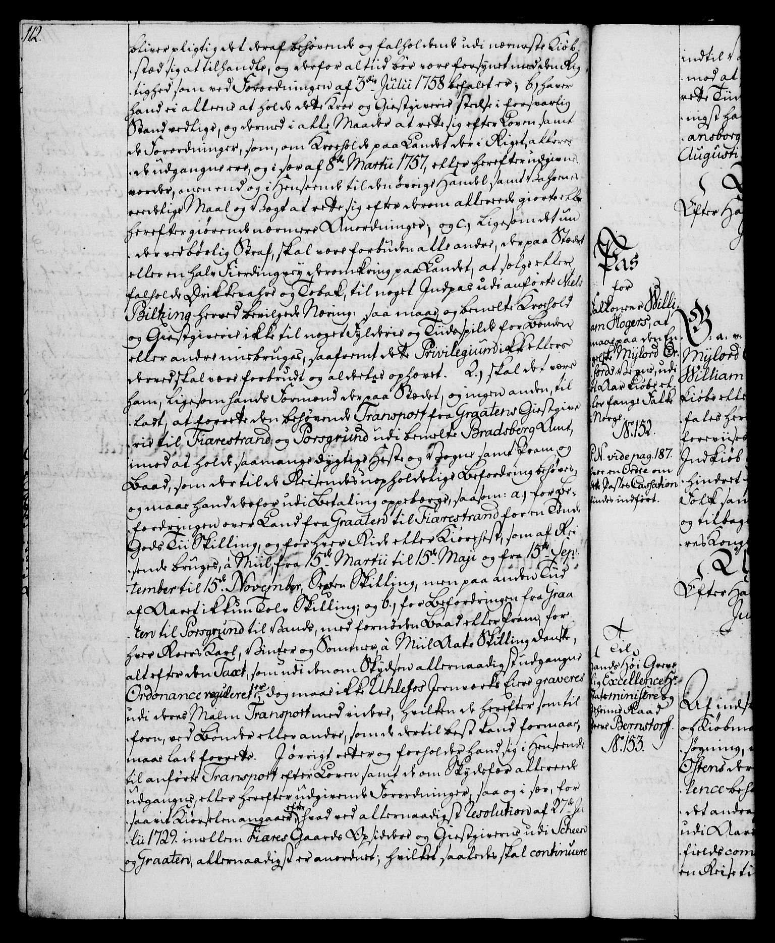 Rentekammeret, Kammerkanselliet, AV/RA-EA-3111/G/Gg/Gga/L0010: Norsk ekspedisjonsprotokoll med register (merket RK 53.10), 1773-1778, p. 112