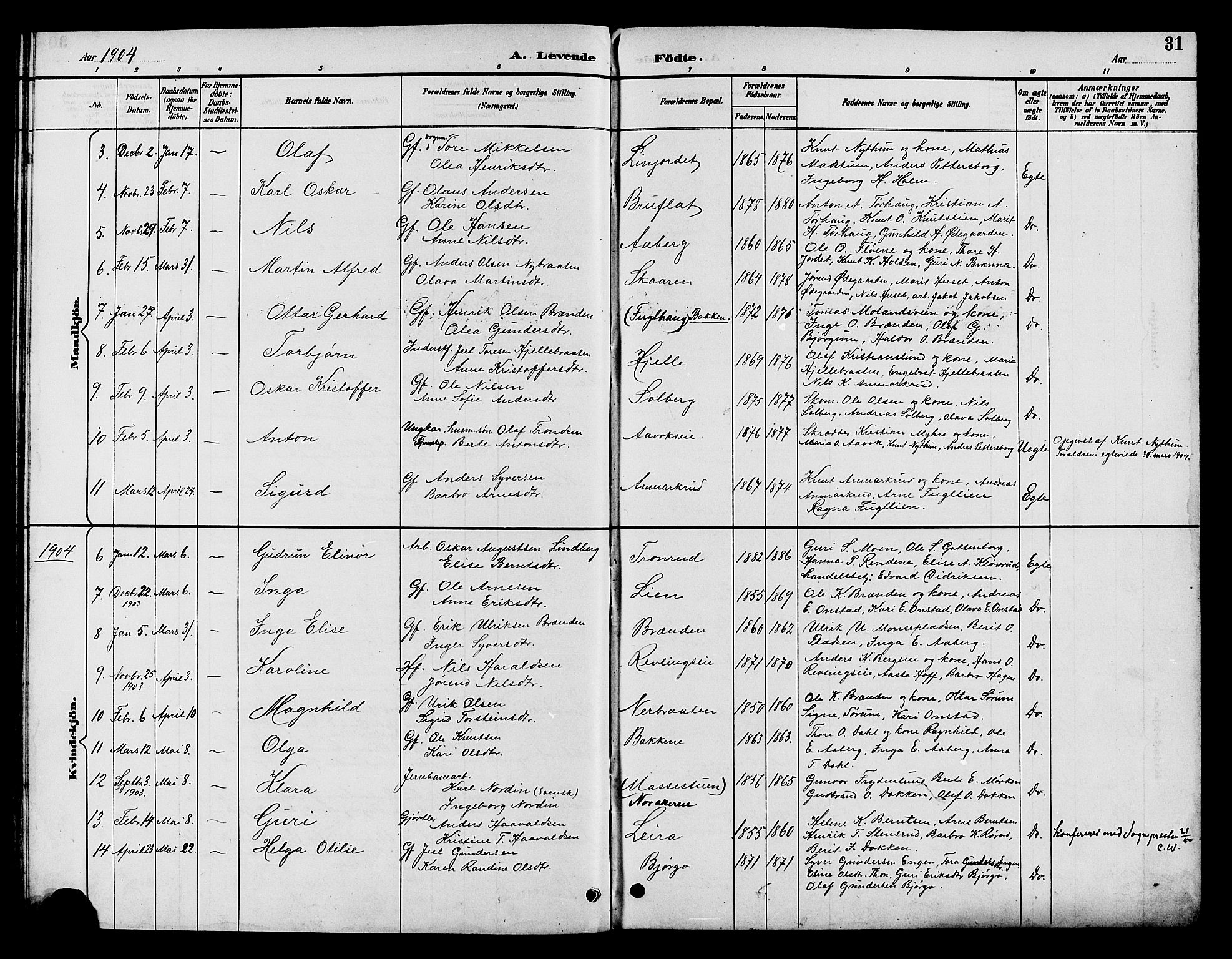 Nord-Aurdal prestekontor, SAH/PREST-132/H/Ha/Hab/L0010: Parish register (copy) no. 10, 1892-1907, p. 31