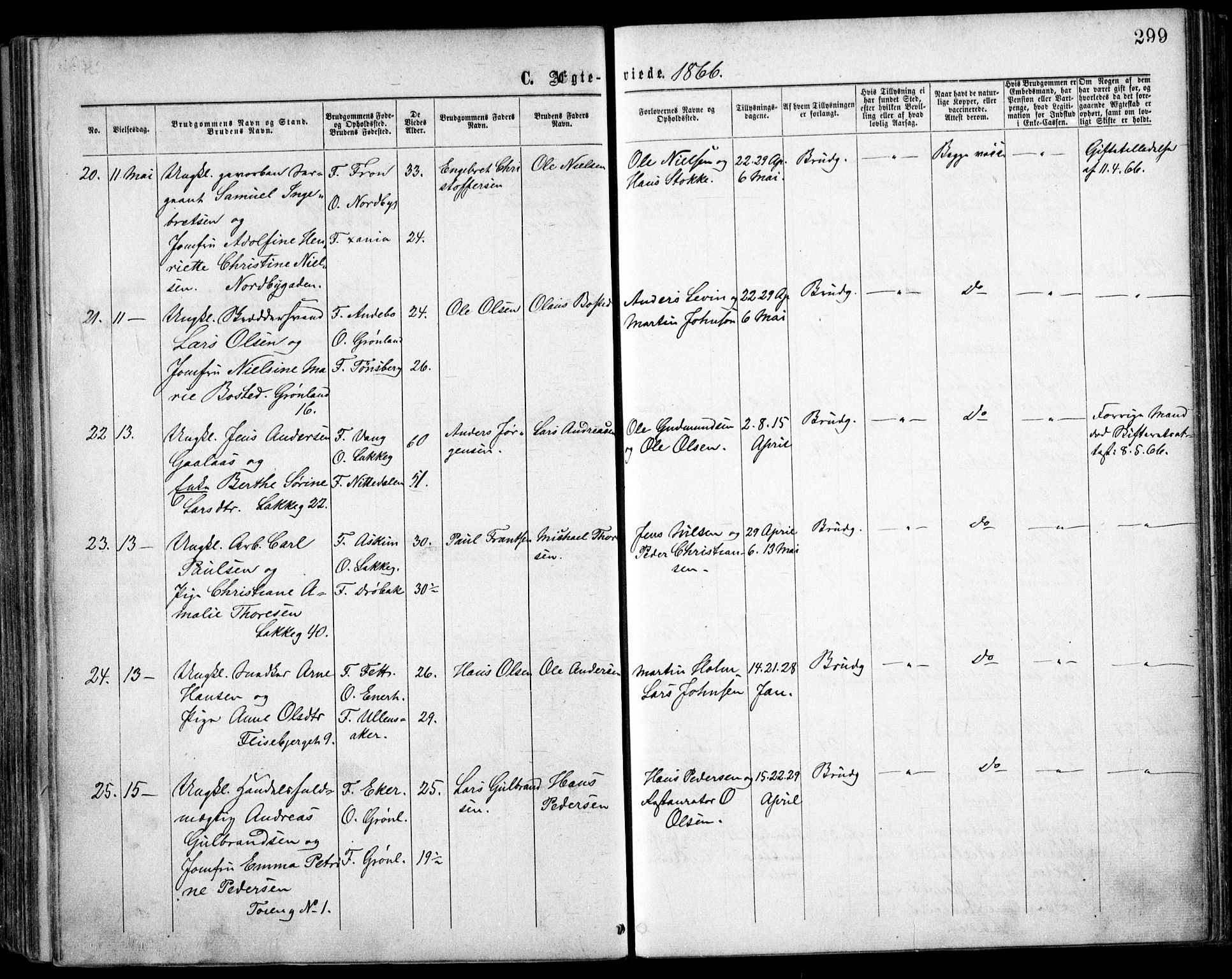 Grønland prestekontor Kirkebøker, AV/SAO-A-10848/F/Fa/L0003: Parish register (official) no. 3, 1862-1868, p. 299