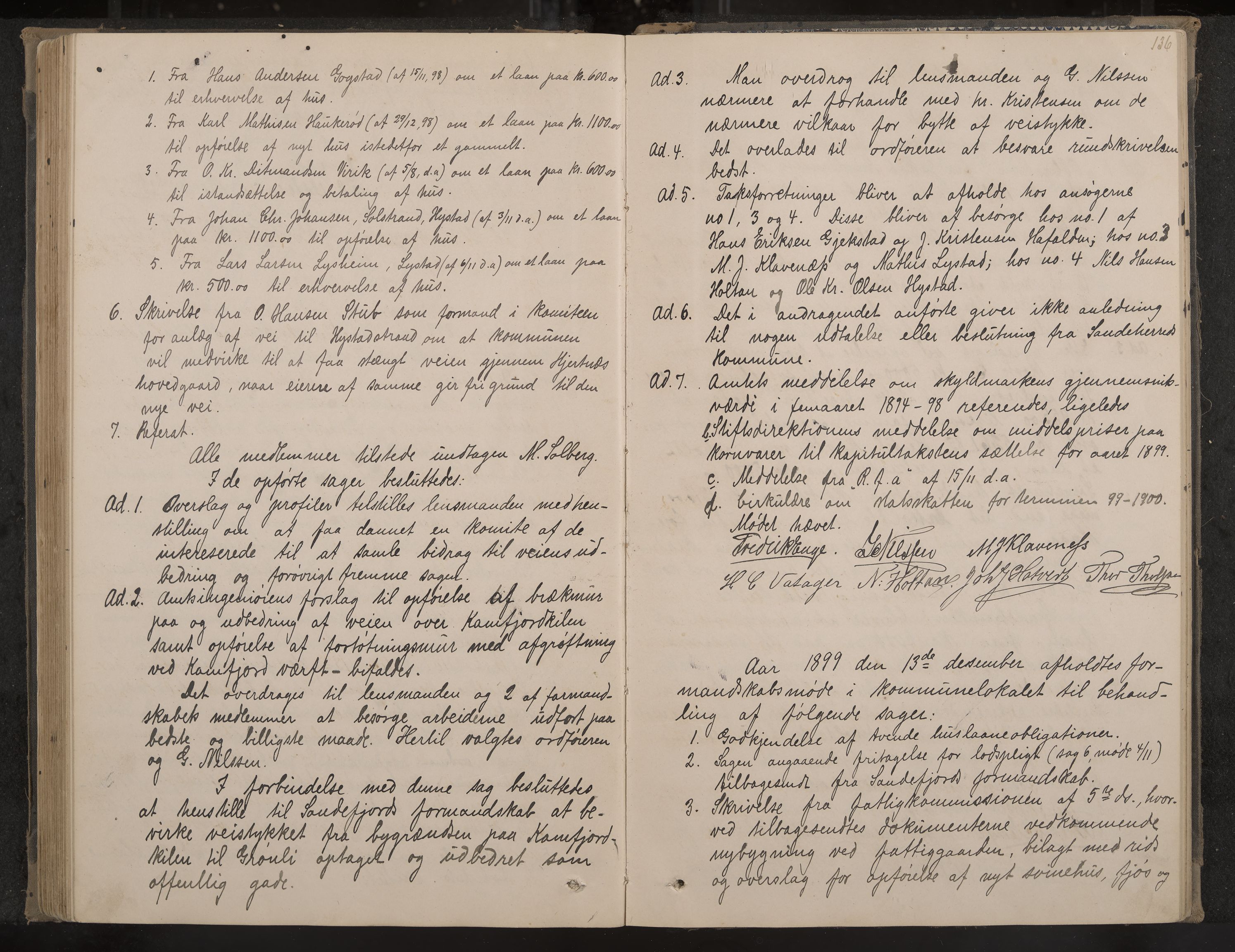 Sandar formannskap og sentraladministrasjon, IKAK/0724021/A/Aa/L0002: Møtebok, 1895-1900, p. 136