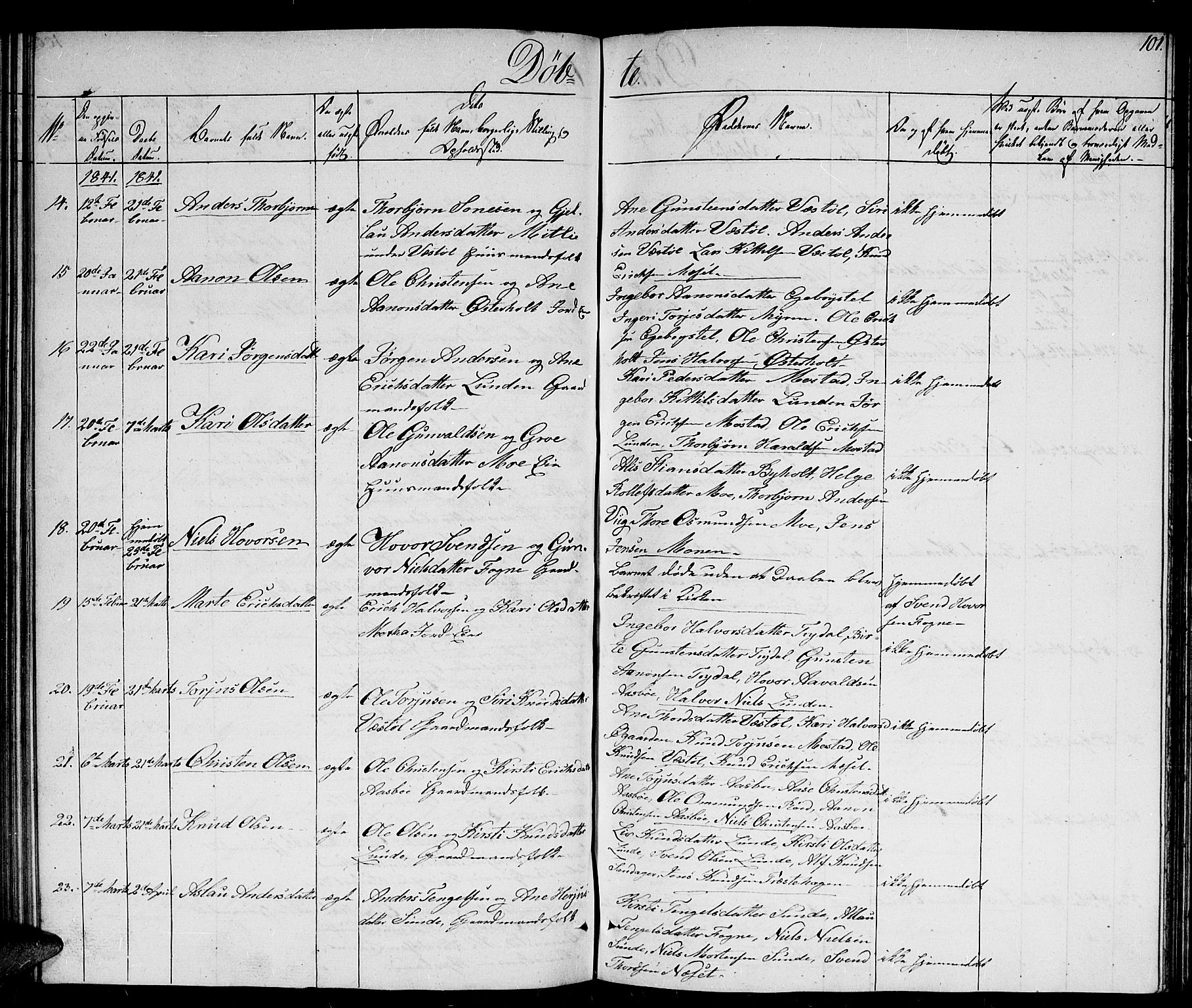 Gjerstad sokneprestkontor, AV/SAK-1111-0014/F/Fb/Fba/L0003: Parish register (copy) no. B 3, 1829-1844, p. 101