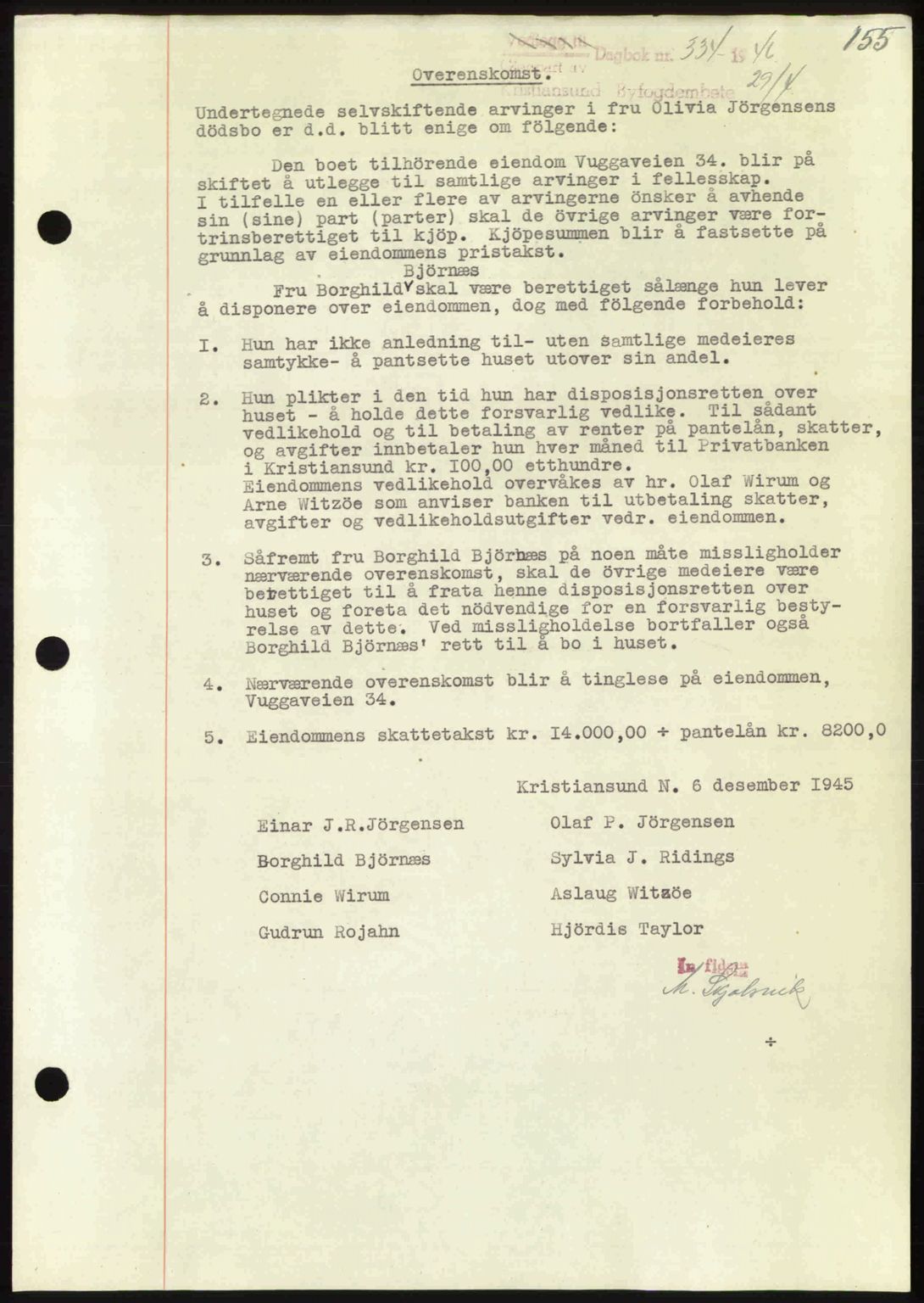 Kristiansund byfogd, AV/SAT-A-4587/A/27: Mortgage book no. 40, 1946-1946, Diary no: : 334/1946