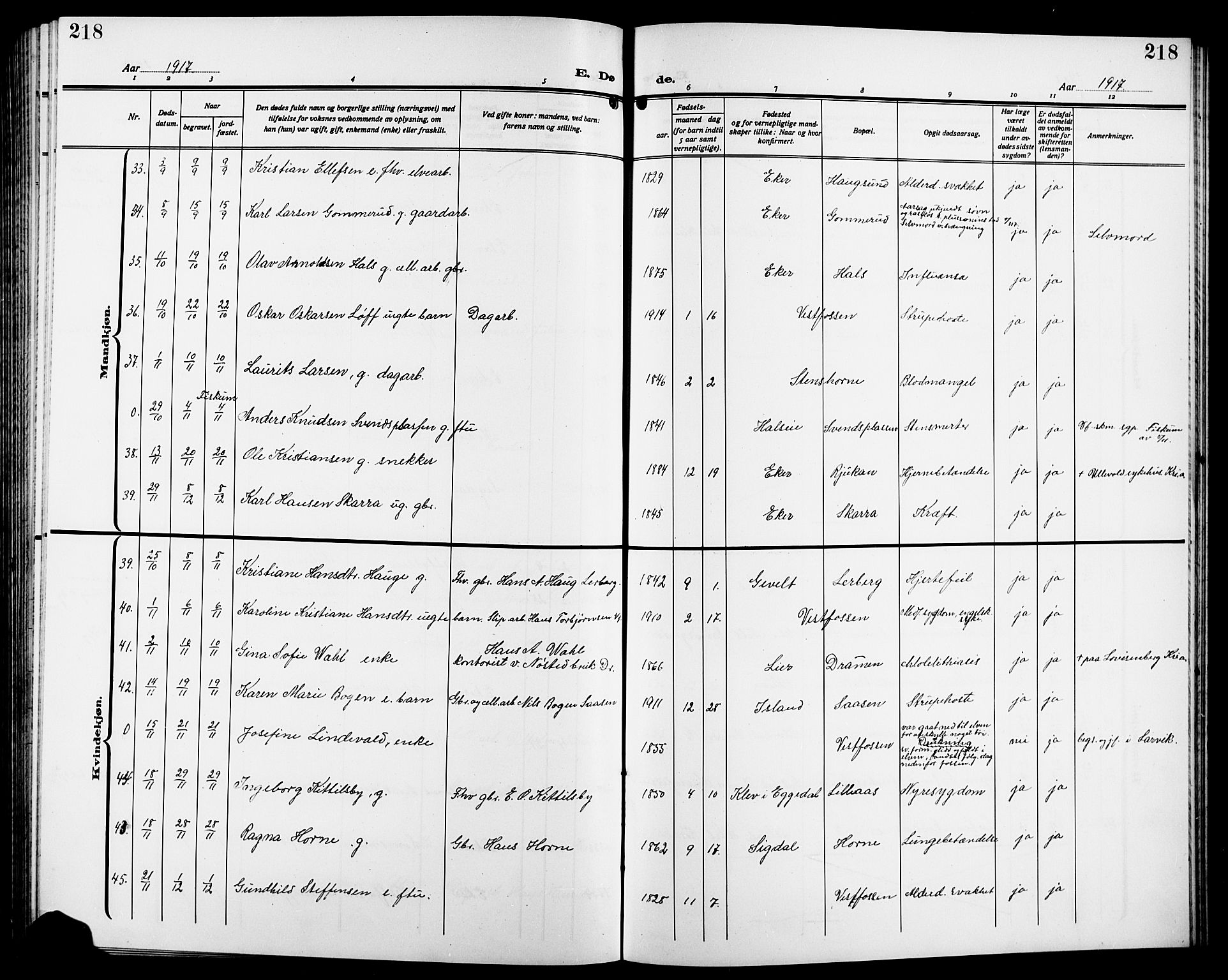 Eiker kirkebøker, AV/SAKO-A-4/G/Ga/L0009: Parish register (copy) no. I 9, 1915-1924, p. 218