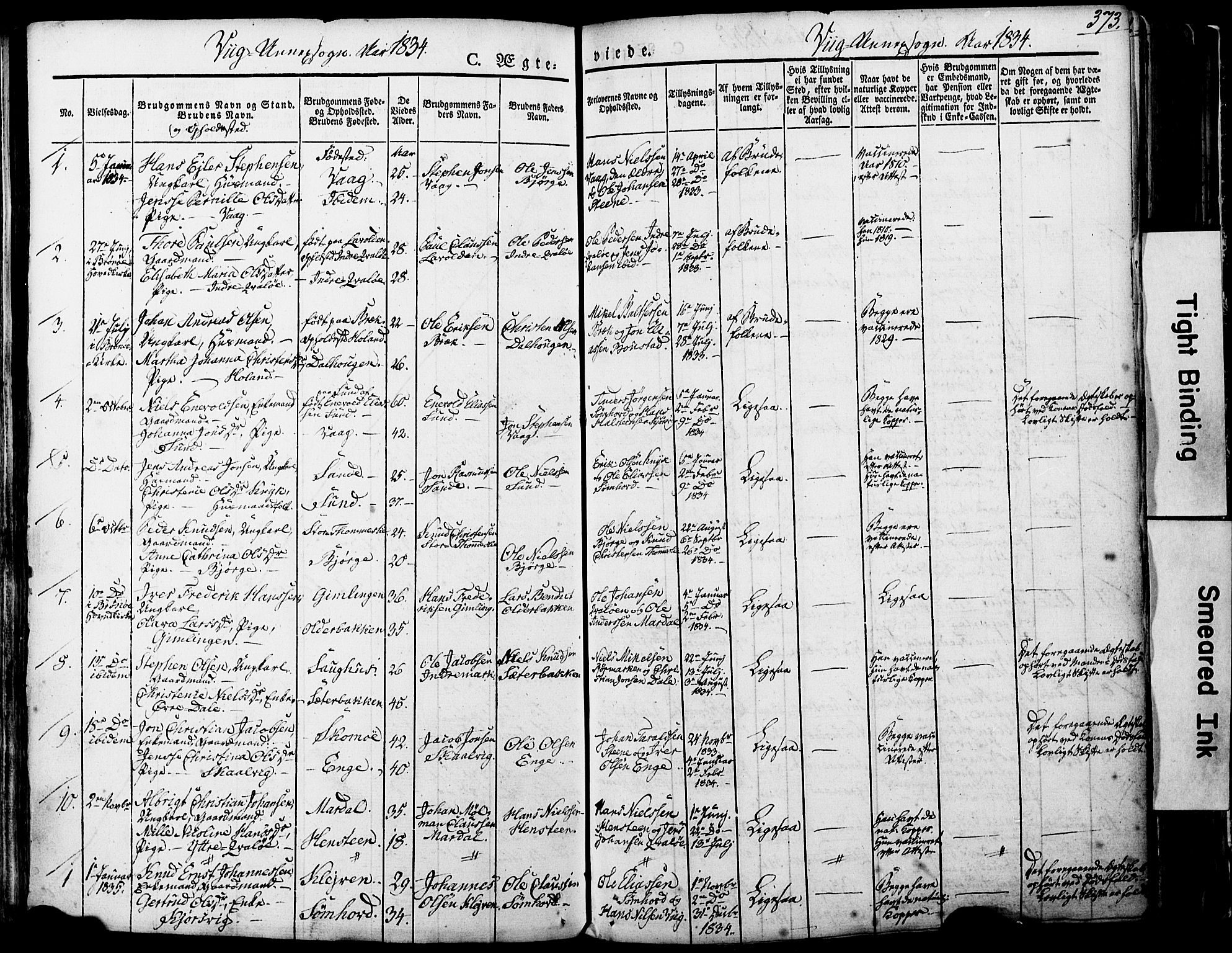 Ministerialprotokoller, klokkerbøker og fødselsregistre - Nordland, AV/SAT-A-1459/812/L0176: Parish register (official) no. 812A05, 1834-1874, p. 373