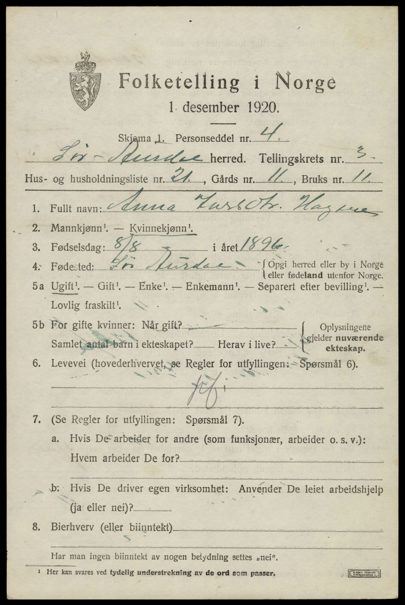 SAH, 1920 census for Sør-Aurdal, 1920, p. 2169