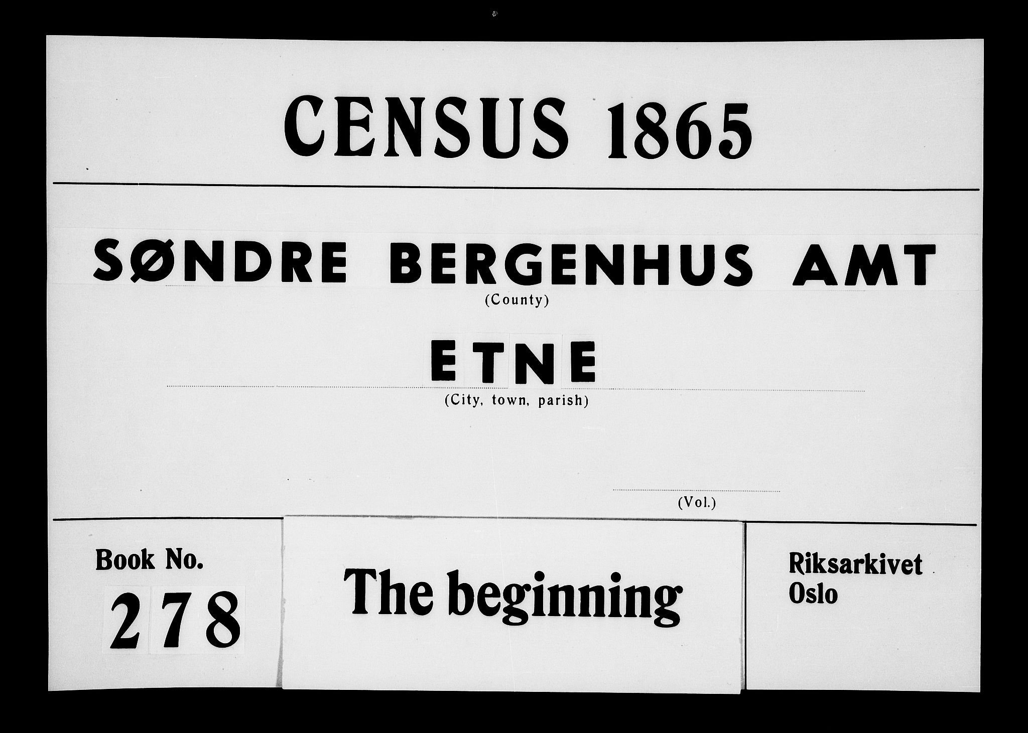 RA, 1865 census for Etne, 1865, p. 1