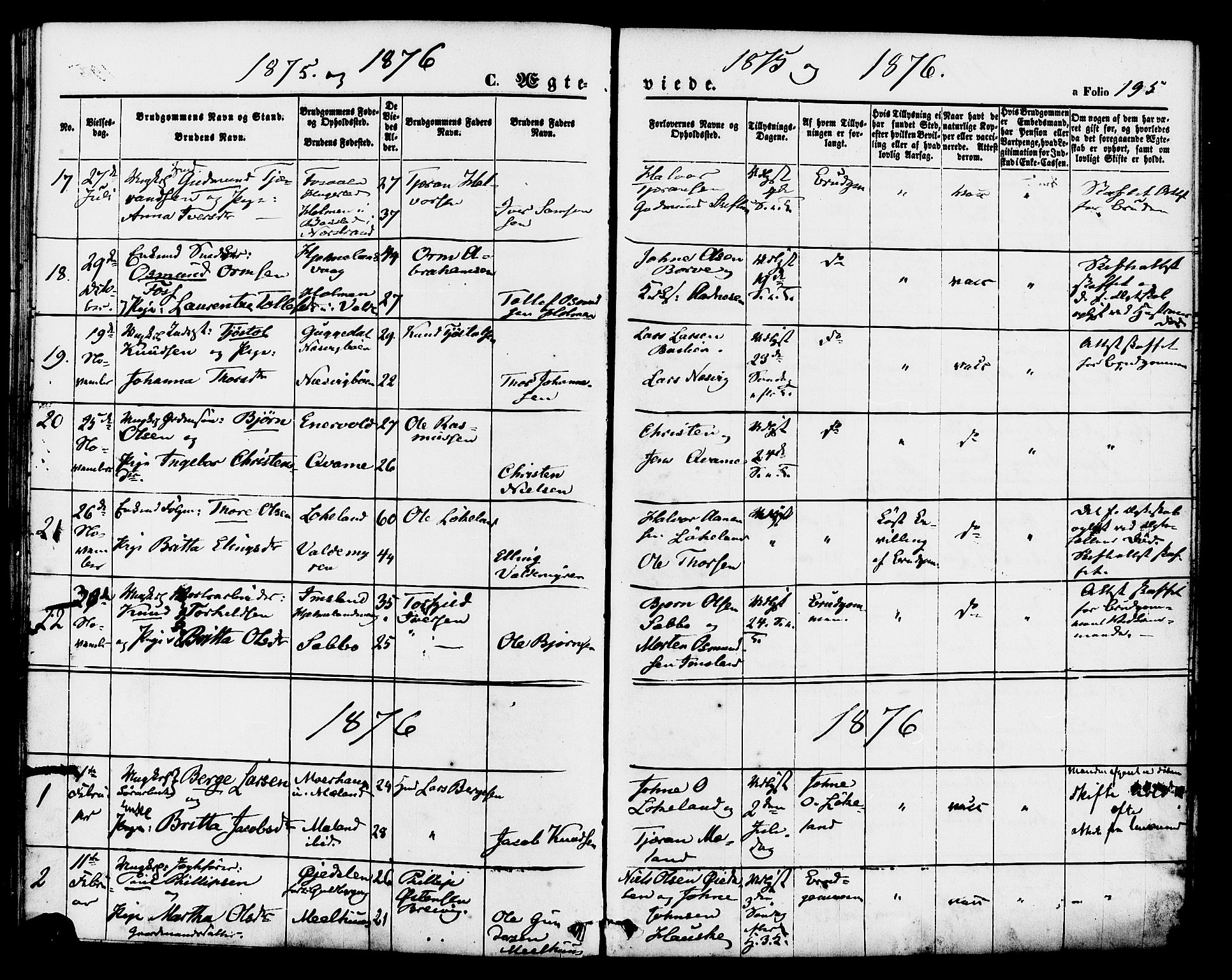 Hjelmeland sokneprestkontor, SAST/A-101843/01/IV/L0011: Parish register (official) no. A 11, 1861-1878, p. 195