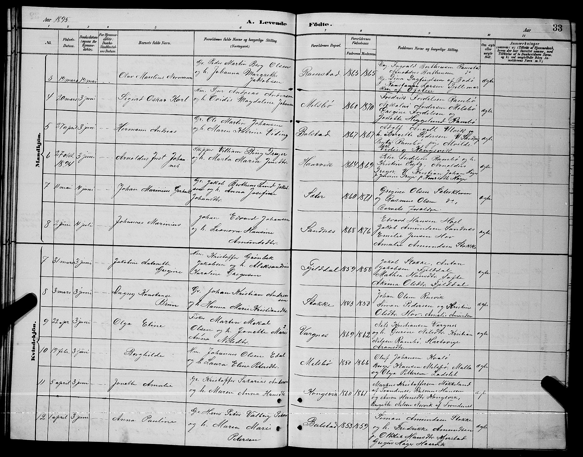 Ministerialprotokoller, klokkerbøker og fødselsregistre - Nordland, AV/SAT-A-1459/865/L0931: Parish register (copy) no. 865C03, 1885-1901, p. 33