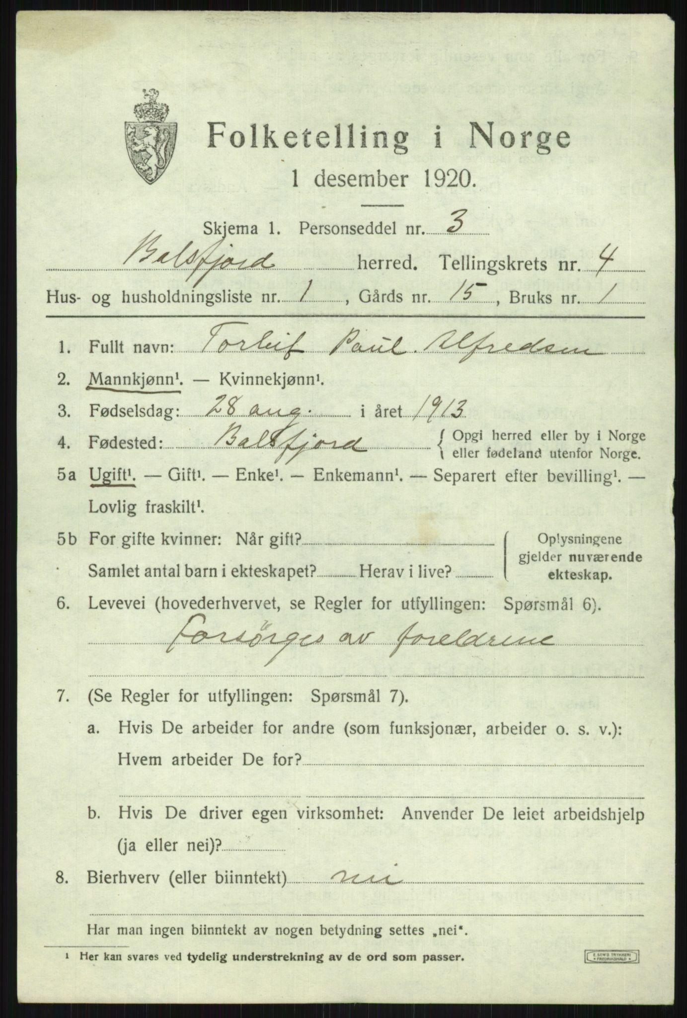 SATØ, 1920 census for Balsfjord, 1920, p. 2703