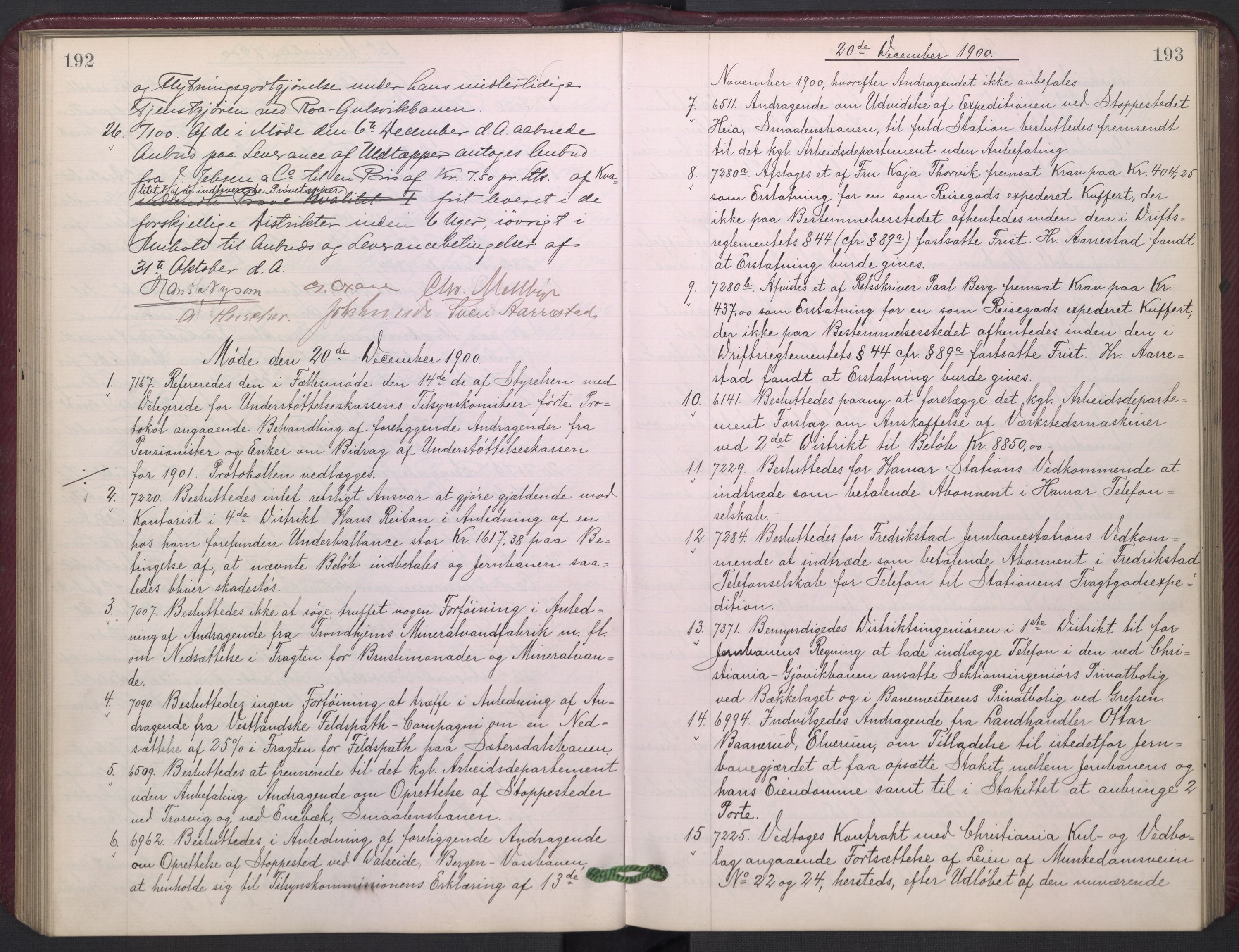 Norges statsbaner, Administrasjons- økonomi- og personalavdelingen, AV/RA-S-3412/A/Aa/L0005: Forhandlingsprotokoll, 1900-1902, p. 192-193
