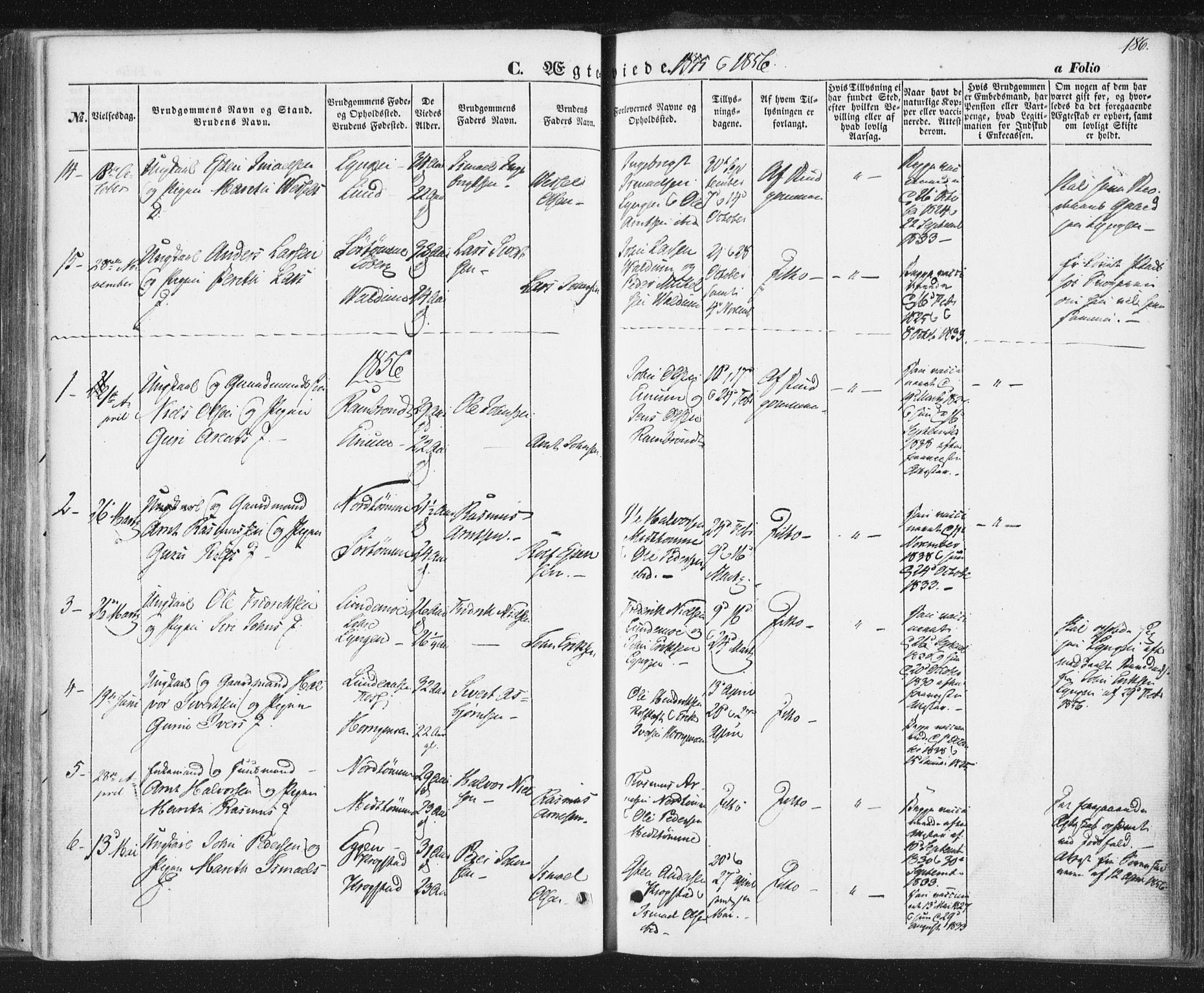 Ministerialprotokoller, klokkerbøker og fødselsregistre - Sør-Trøndelag, SAT/A-1456/692/L1103: Parish register (official) no. 692A03, 1849-1870, p. 186