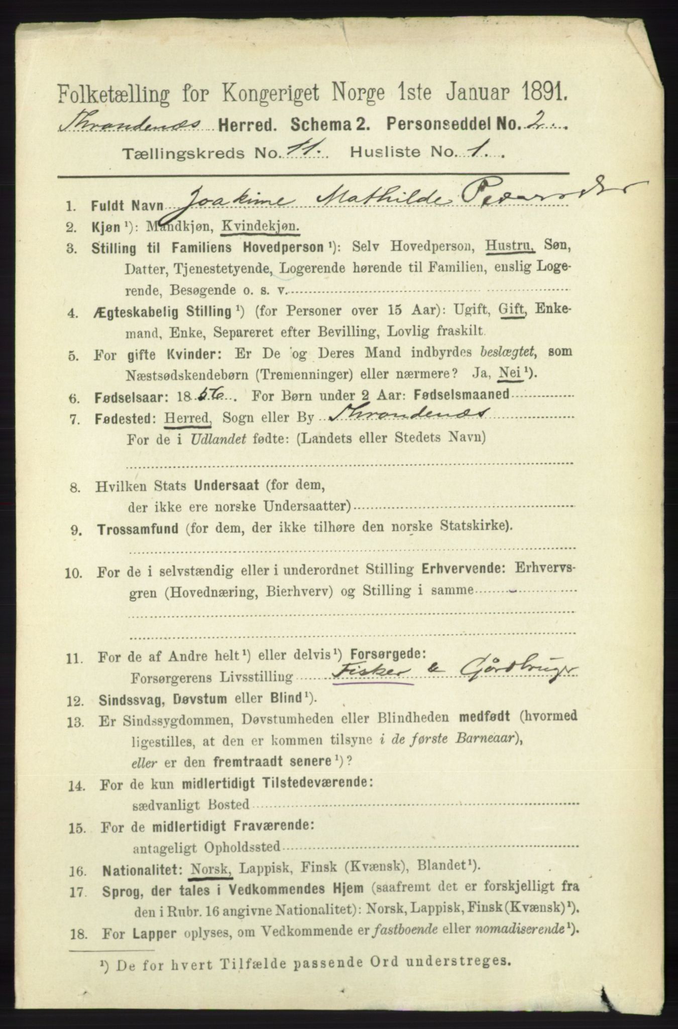 RA, 1891 census for 1914 Trondenes, 1891, p. 8000