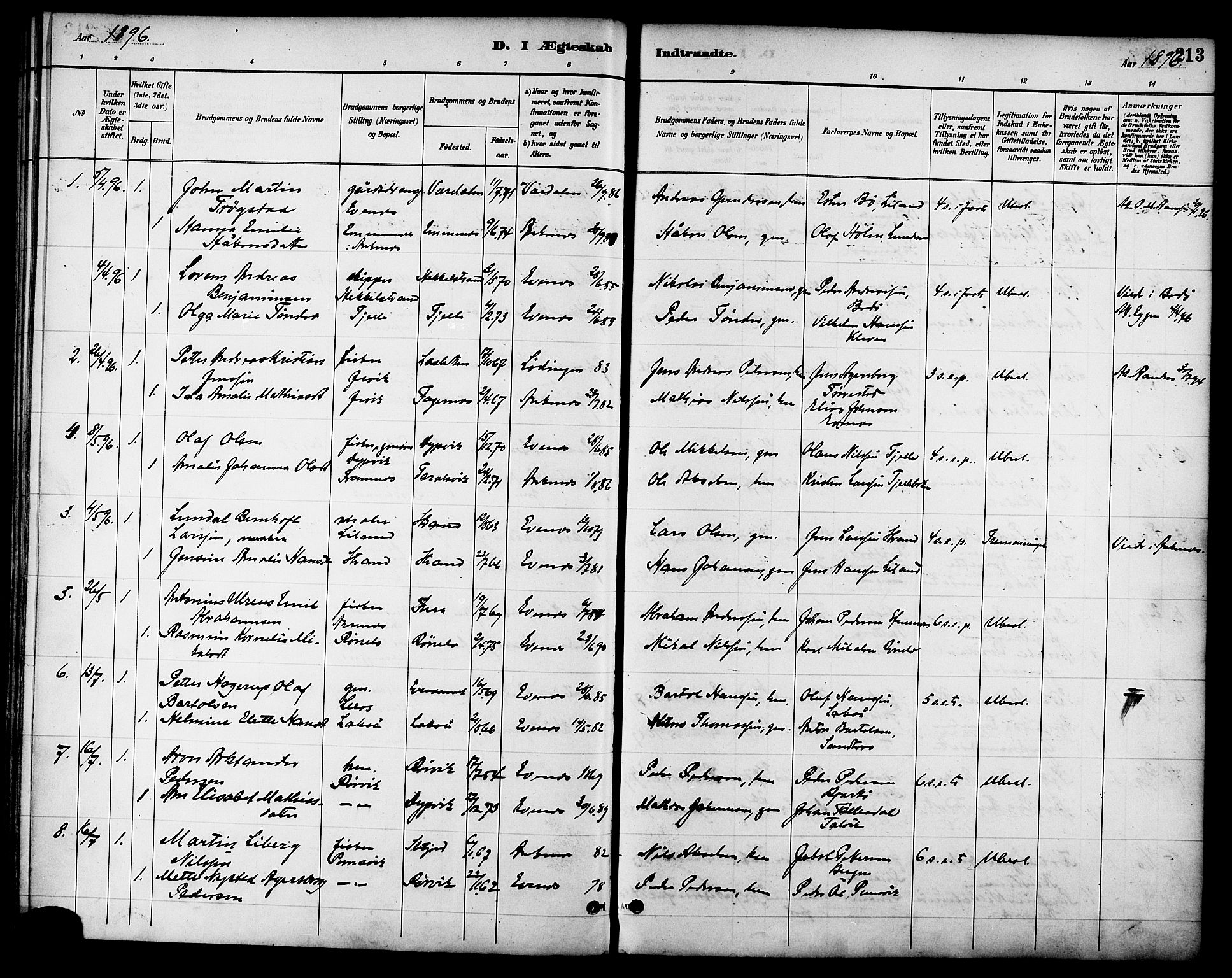 Ministerialprotokoller, klokkerbøker og fødselsregistre - Nordland, SAT/A-1459/863/L0898: Parish register (official) no. 863A10, 1886-1897, p. 213
