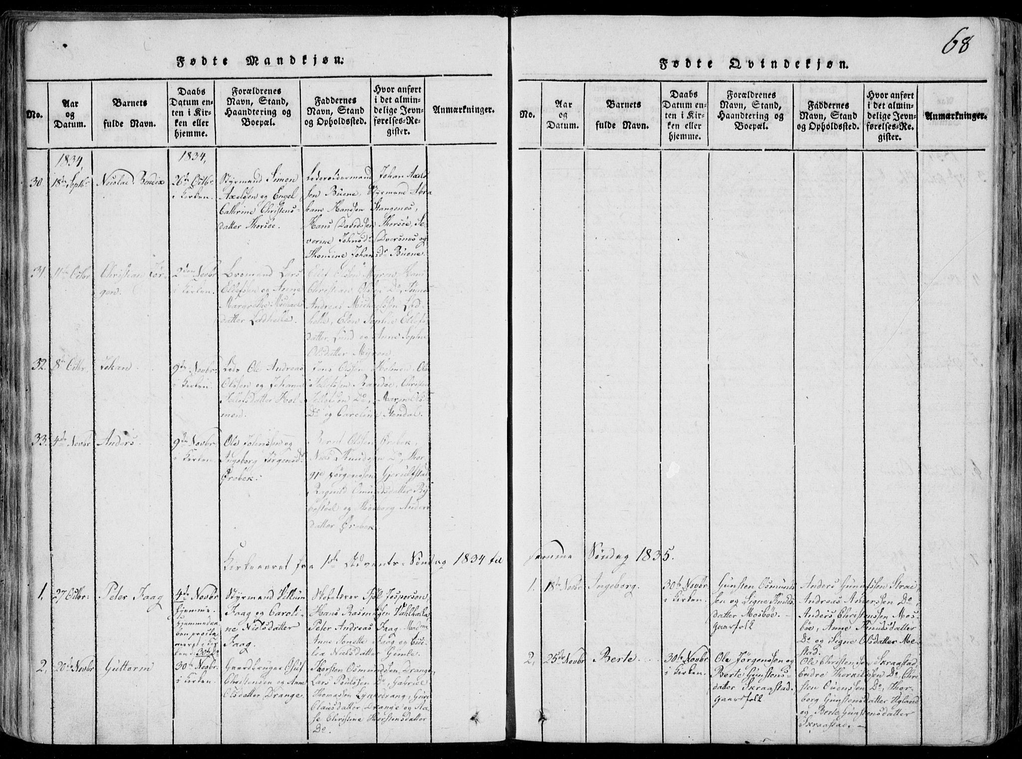 Oddernes sokneprestkontor, AV/SAK-1111-0033/F/Fa/Faa/L0005: Parish register (official) no. A 5, 1820-1838, p. 68