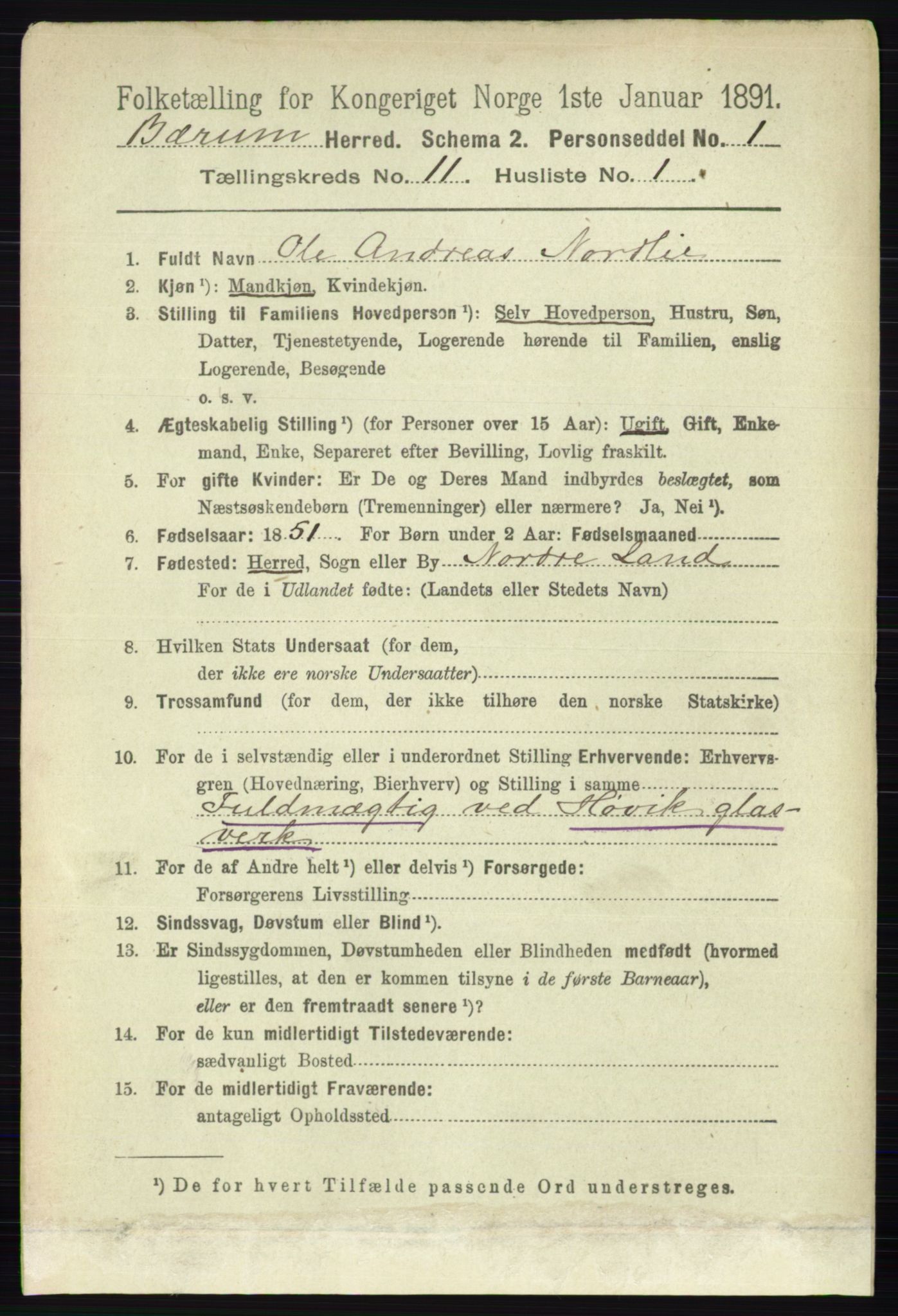 RA, 1891 census for 0219 Bærum, 1891, p. 7186