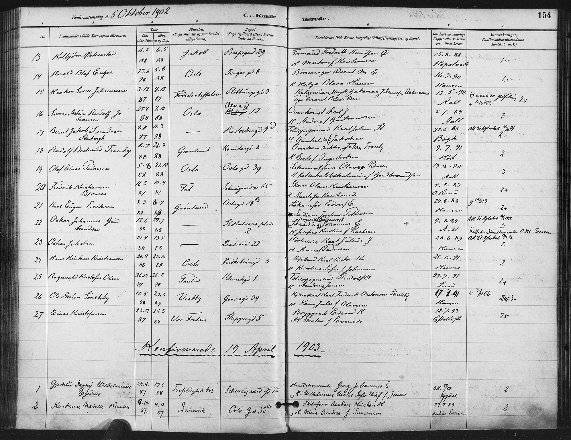 Gamlebyen prestekontor Kirkebøker, SAO/A-10884/F/Fa/L0008: Parish register (official) no. 8, 1891-1908, p. 154