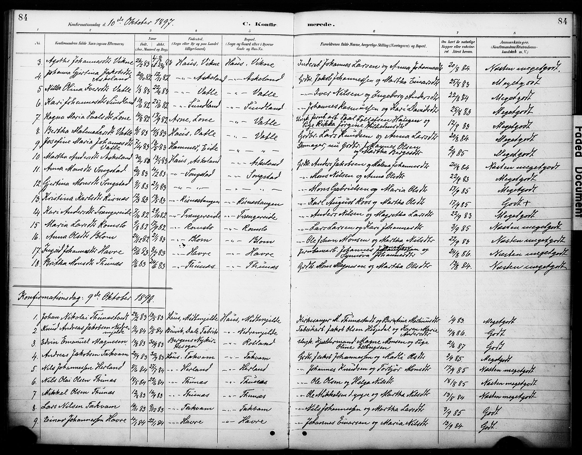 Haus sokneprestembete, SAB/A-75601/H/Haa: Parish register (official) no. B 1, 1887-1898, p. 84
