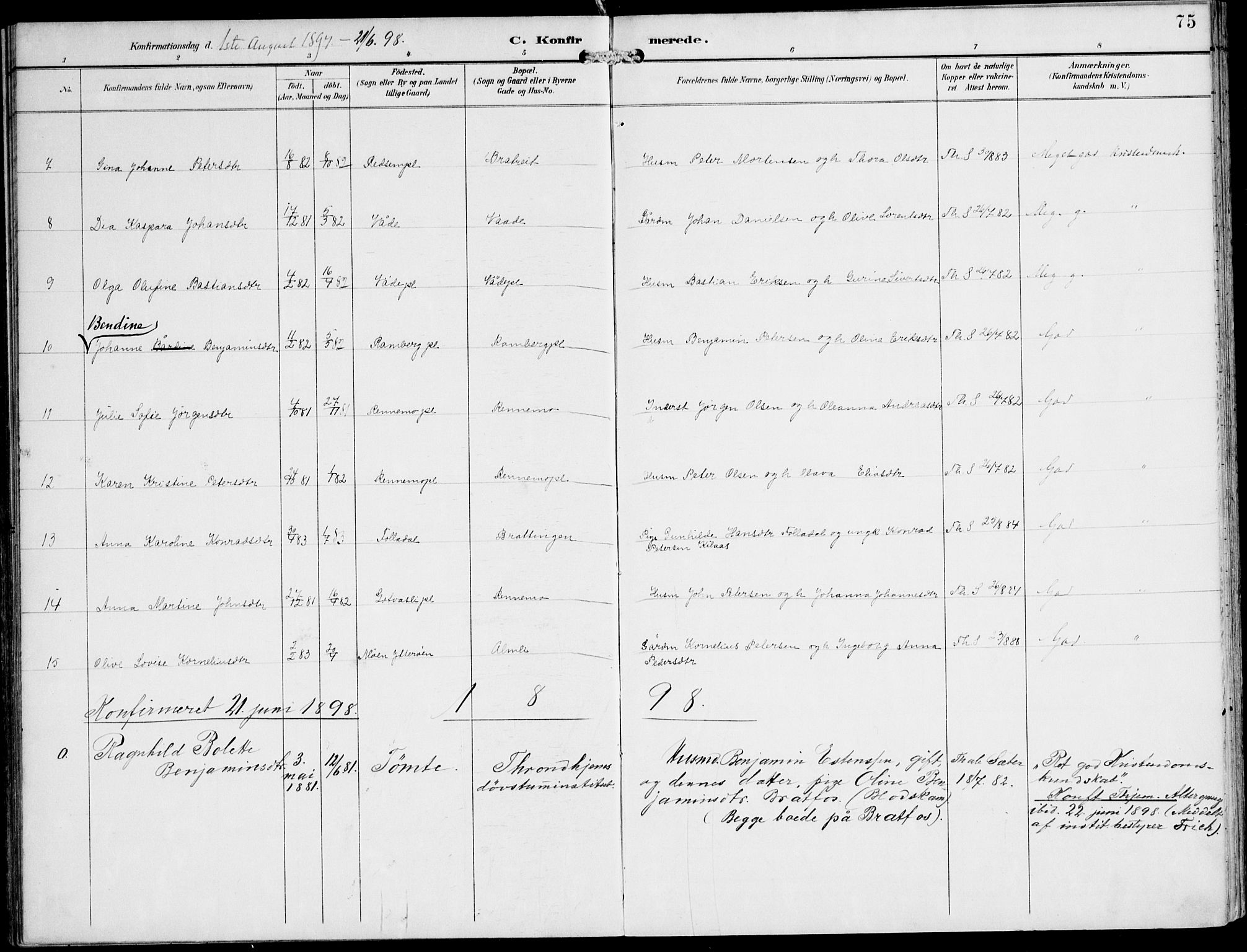 Ministerialprotokoller, klokkerbøker og fødselsregistre - Nord-Trøndelag, SAT/A-1458/745/L0430: Parish register (official) no. 745A02, 1895-1913, p. 75