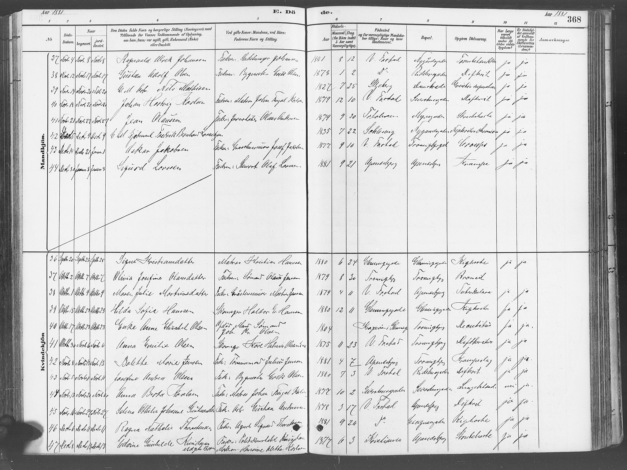Fredrikstad domkirkes prestekontor Kirkebøker, AV/SAO-A-10906/G/Ga/L0003: Parish register (copy) no. 3, 1880-1900, p. 368