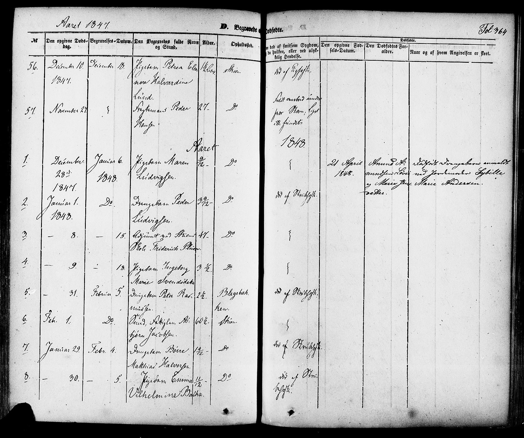 Skien kirkebøker, SAKO/A-302/F/Fa/L0006a: Parish register (official) no. 6A, 1843-1856, p. 364
