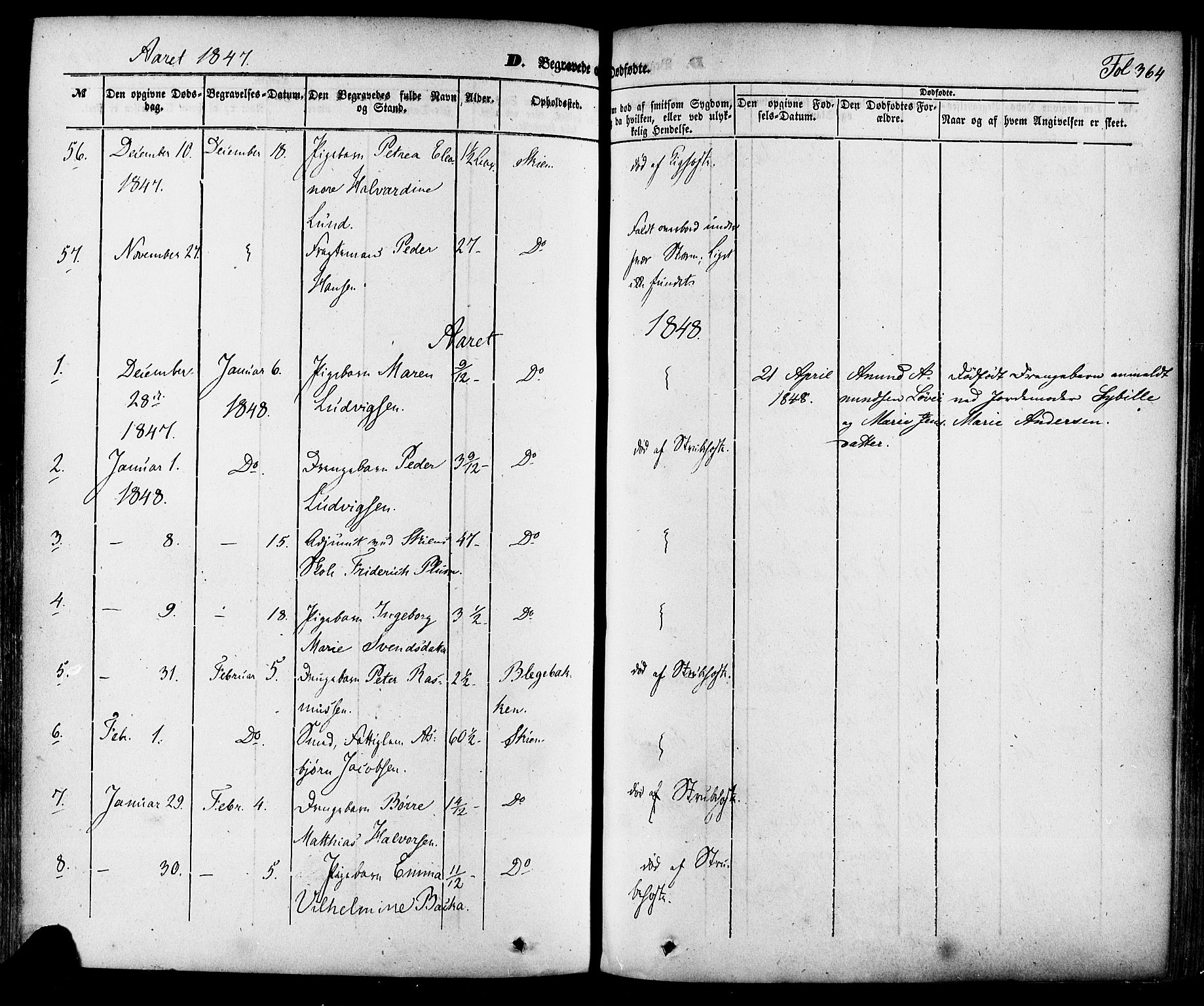 Skien kirkebøker, AV/SAKO-A-302/F/Fa/L0006a: Parish register (official) no. 6A, 1843-1856, p. 364