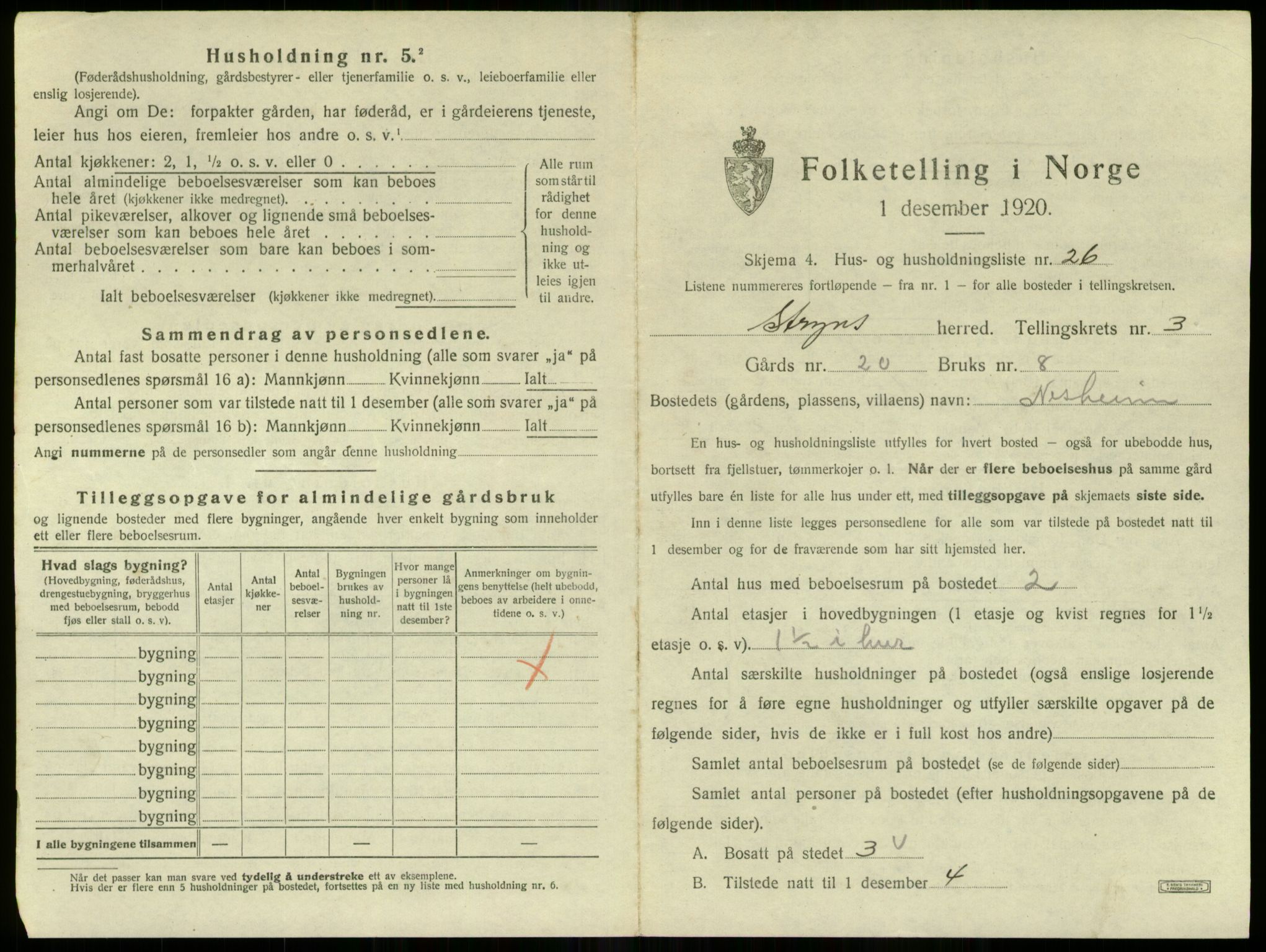 SAB, 1920 census for Stryn, 1920, p. 157