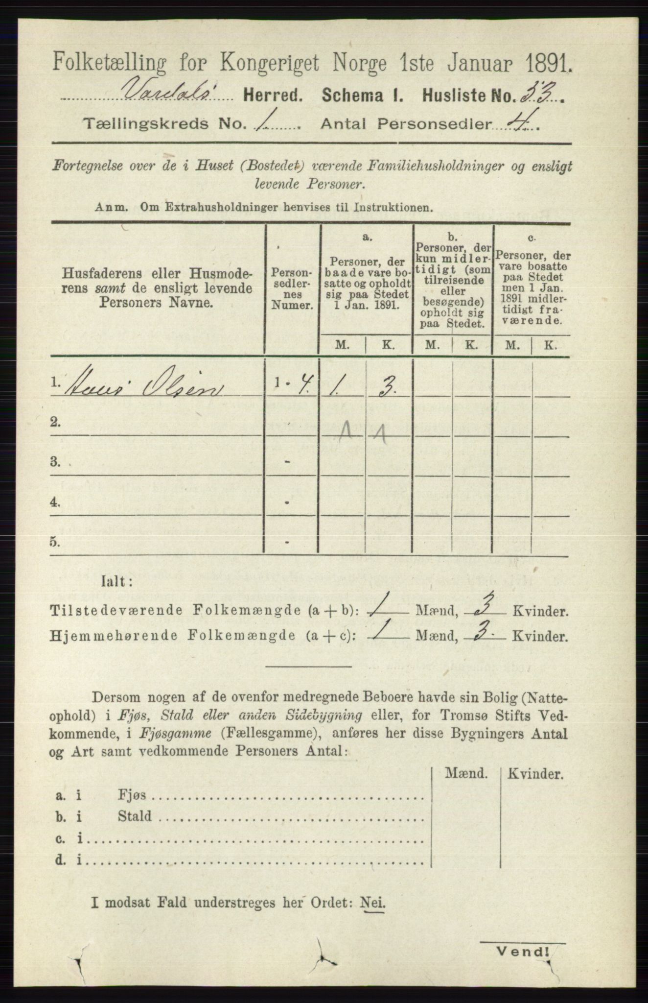 RA, 1891 census for 0527 Vardal, 1891, p. 79