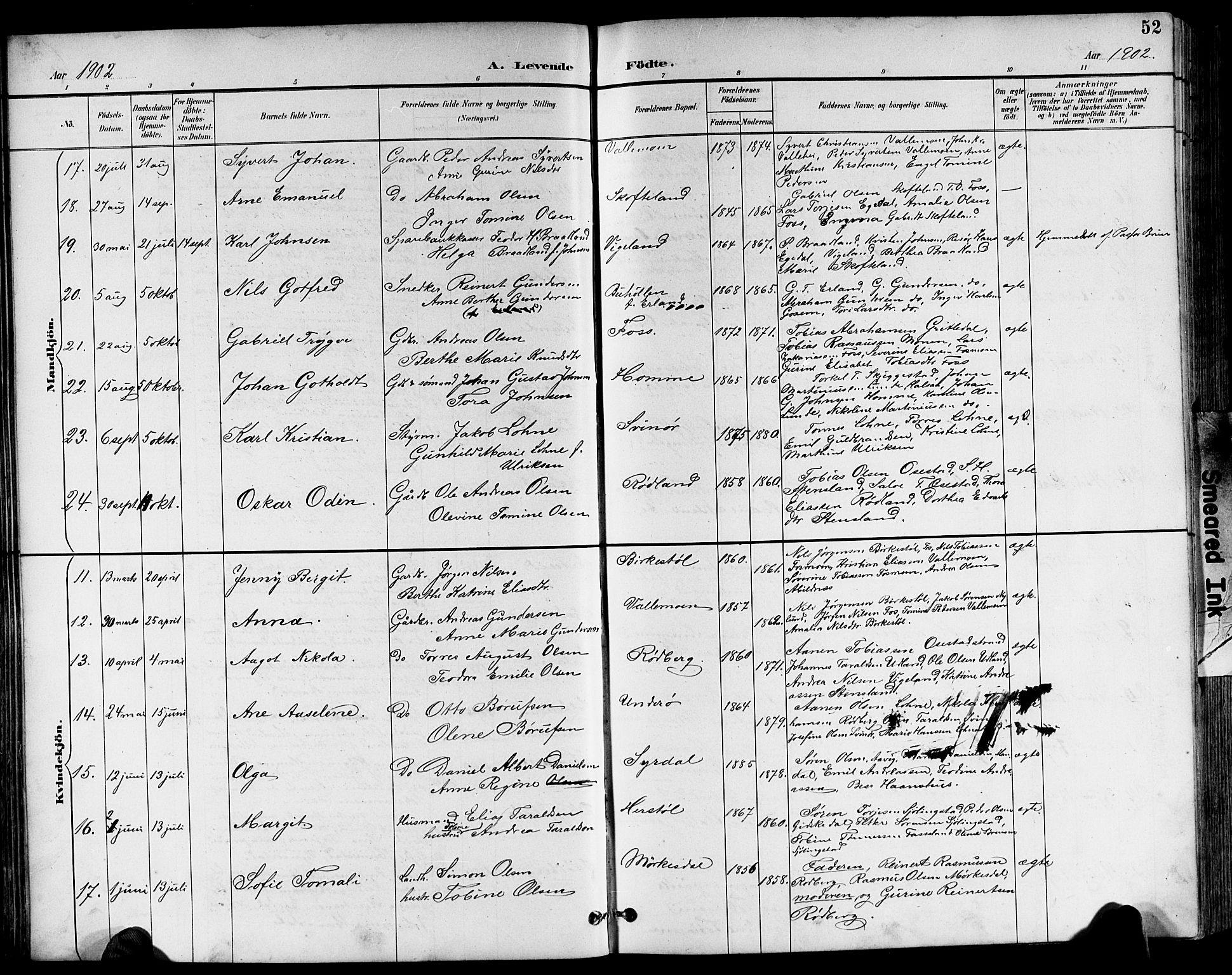 Sør-Audnedal sokneprestkontor, AV/SAK-1111-0039/F/Fb/Fbb/L0006: Parish register (copy) no. B 6, 1893-1915, p. 52