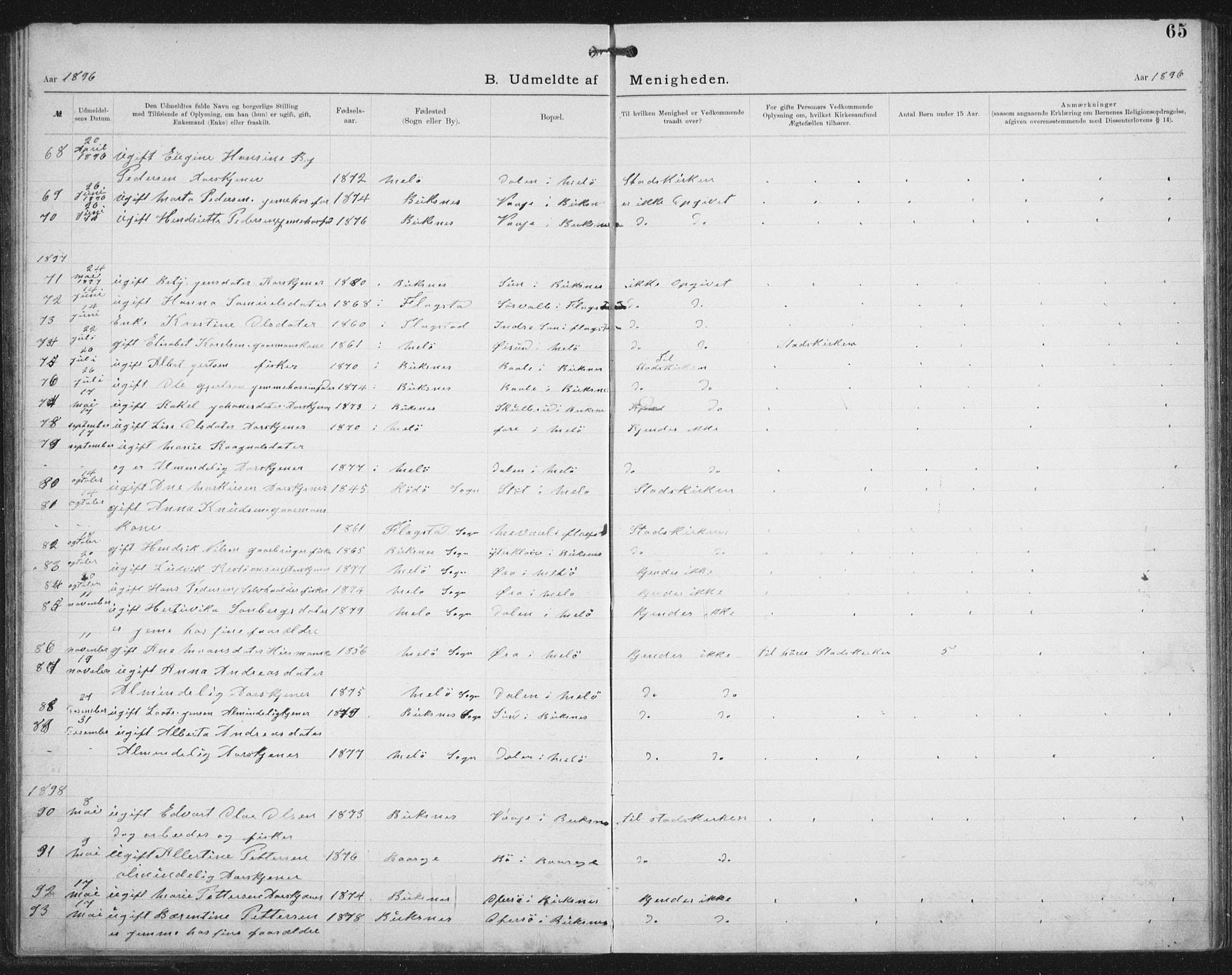 Ministerialprotokoller, klokkerbøker og fødselsregistre - Nordland, AV/SAT-A-1459/881/L1174: Dissenter register no. 881D01, 1891-1933, p. 65