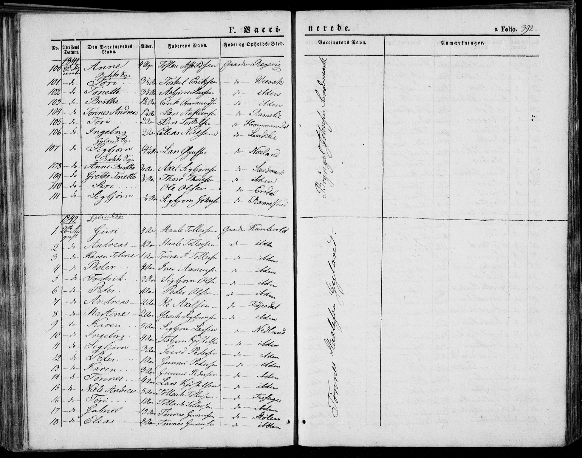 Bakke sokneprestkontor, SAK/1111-0002/F/Fa/Faa/L0004: Parish register (official) no. A 4, 1834-1846, p. 392