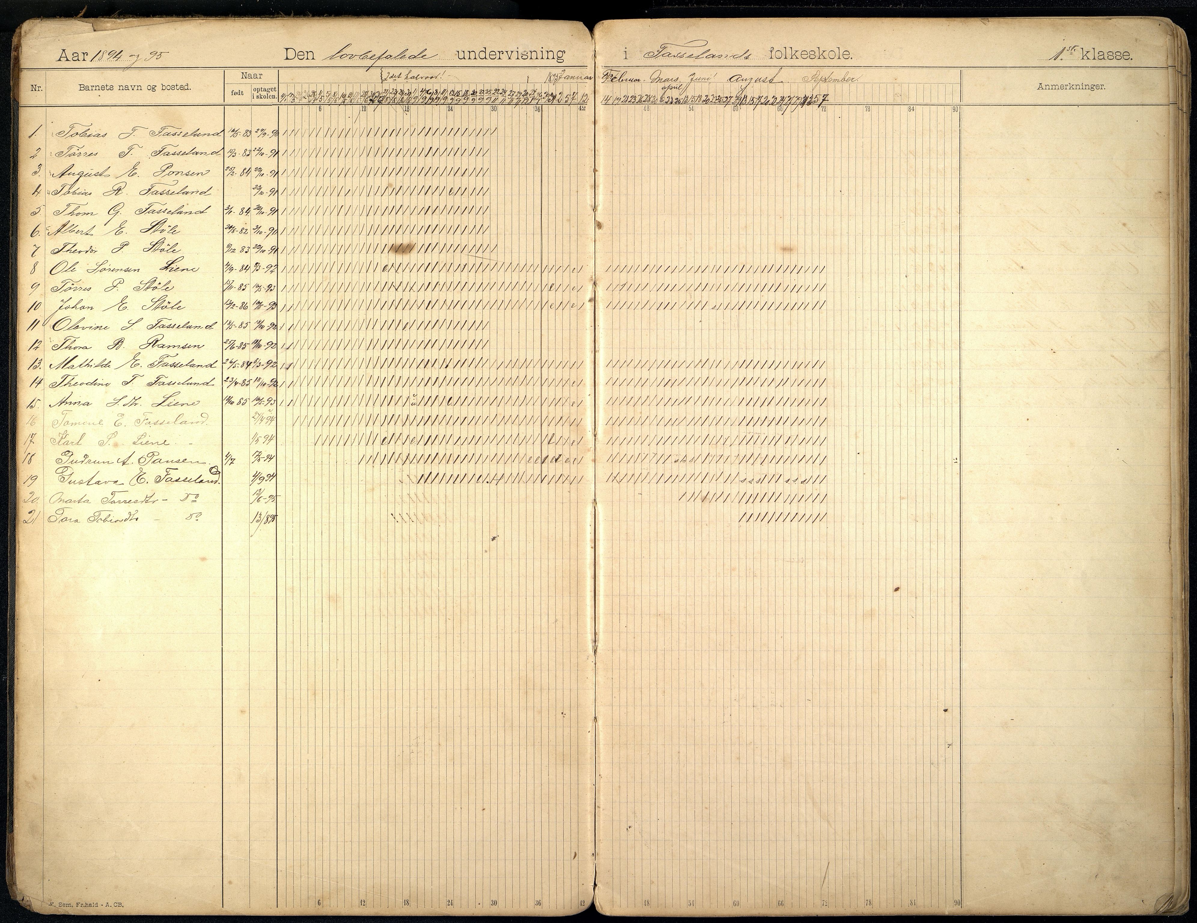 Sør-Audnedal kommune - Fasseland Skole, ARKSOR/1029SØ551/I/L0001: Dagbok, 1894-1923