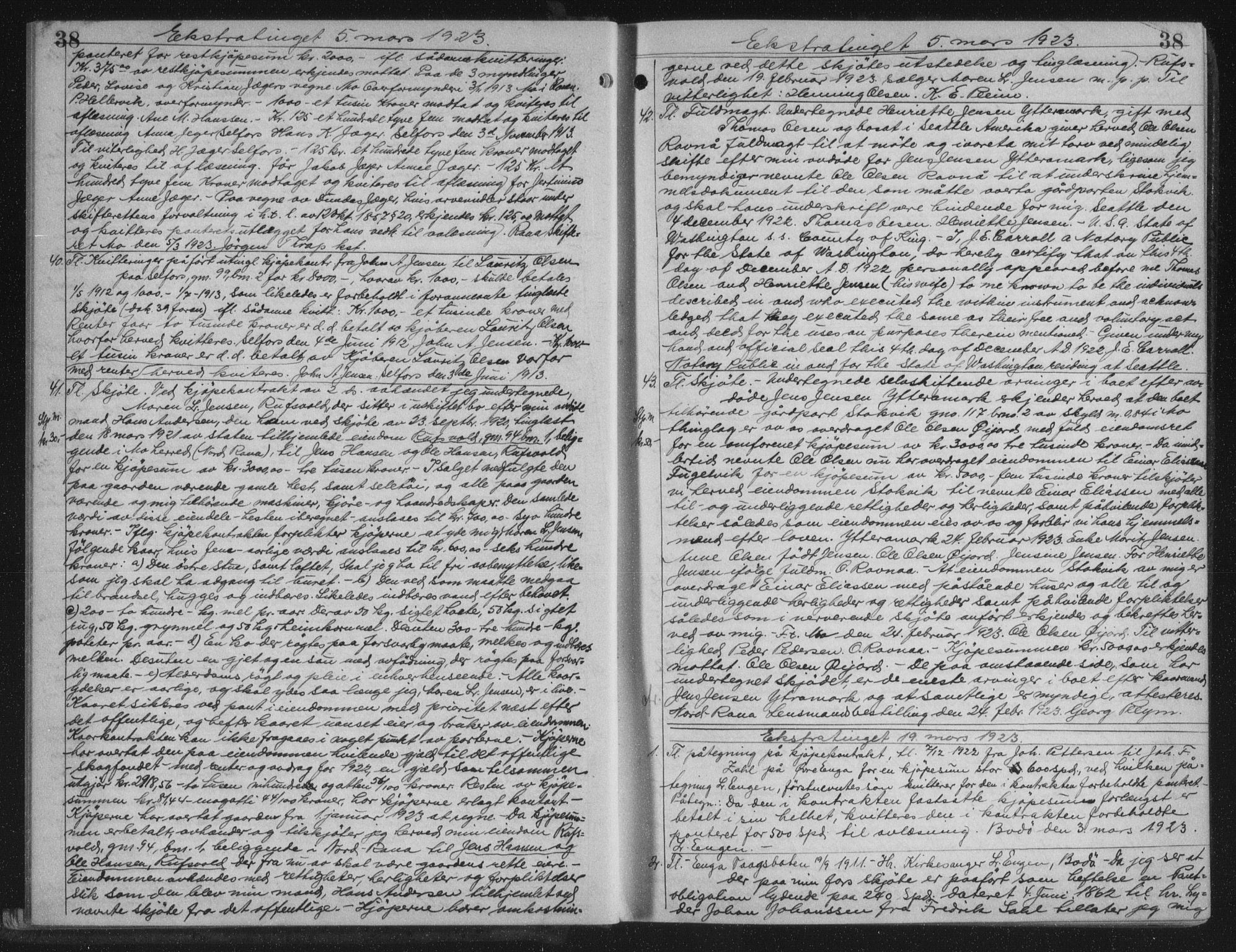 Rana sorenskriveri , AV/SAT-A-1108/1/2/2C/L0018: Mortgage book no. 18, 1923-1928, p. 38, Deed date: 19.03.1923