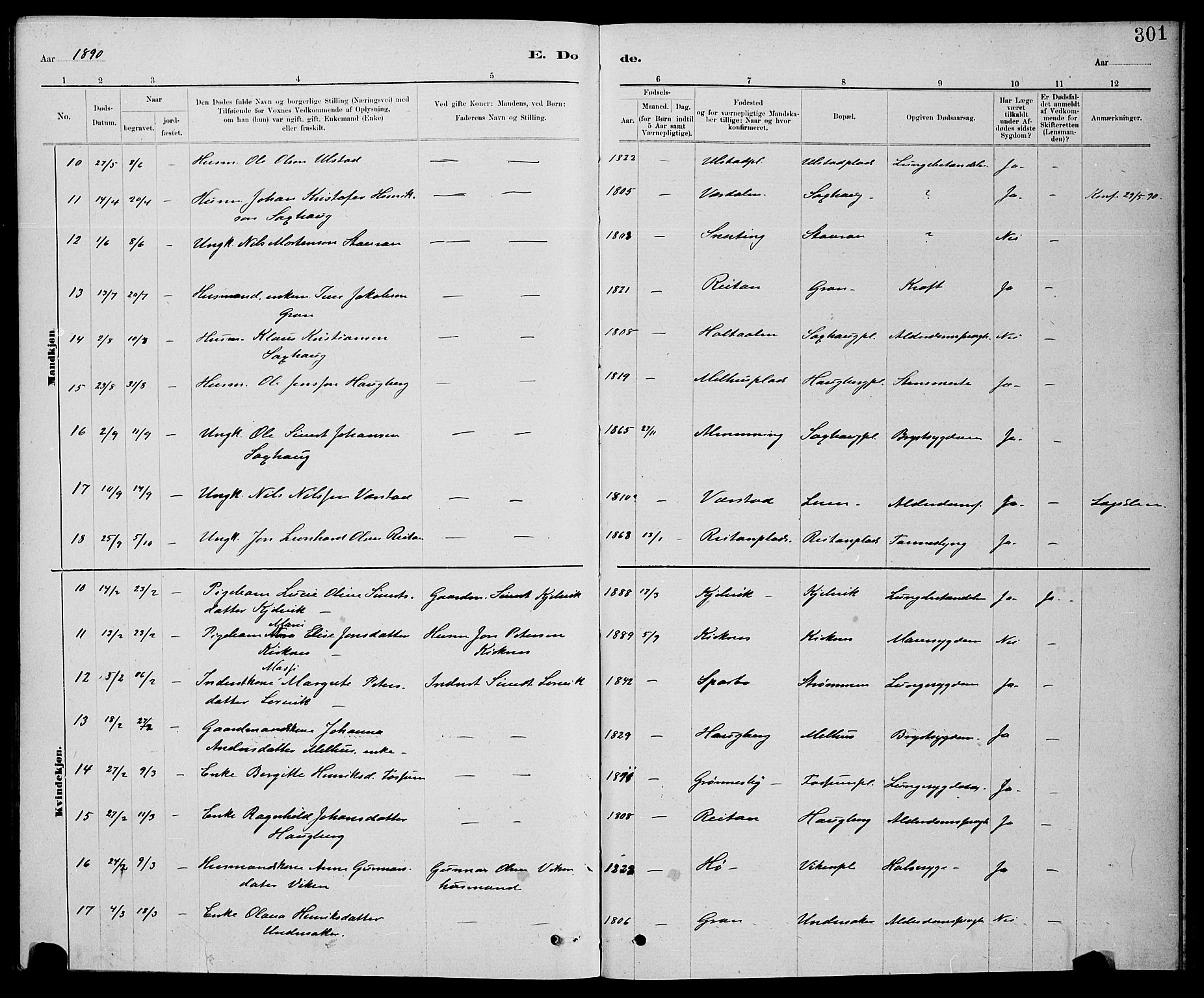 Ministerialprotokoller, klokkerbøker og fødselsregistre - Nord-Trøndelag, SAT/A-1458/730/L0301: Parish register (copy) no. 730C04, 1880-1897, p. 301
