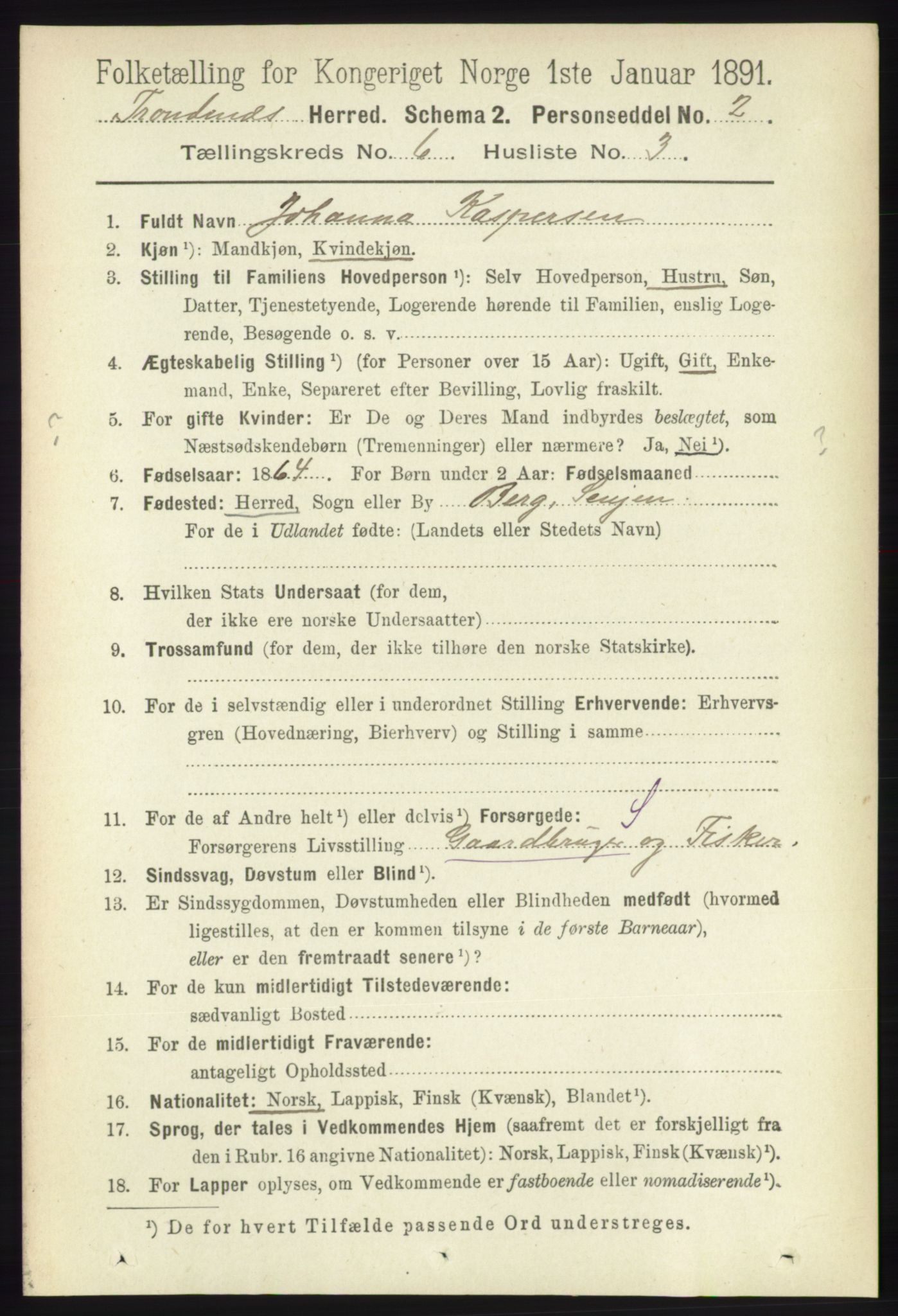 RA, 1891 census for 1914 Trondenes, 1891, p. 3832