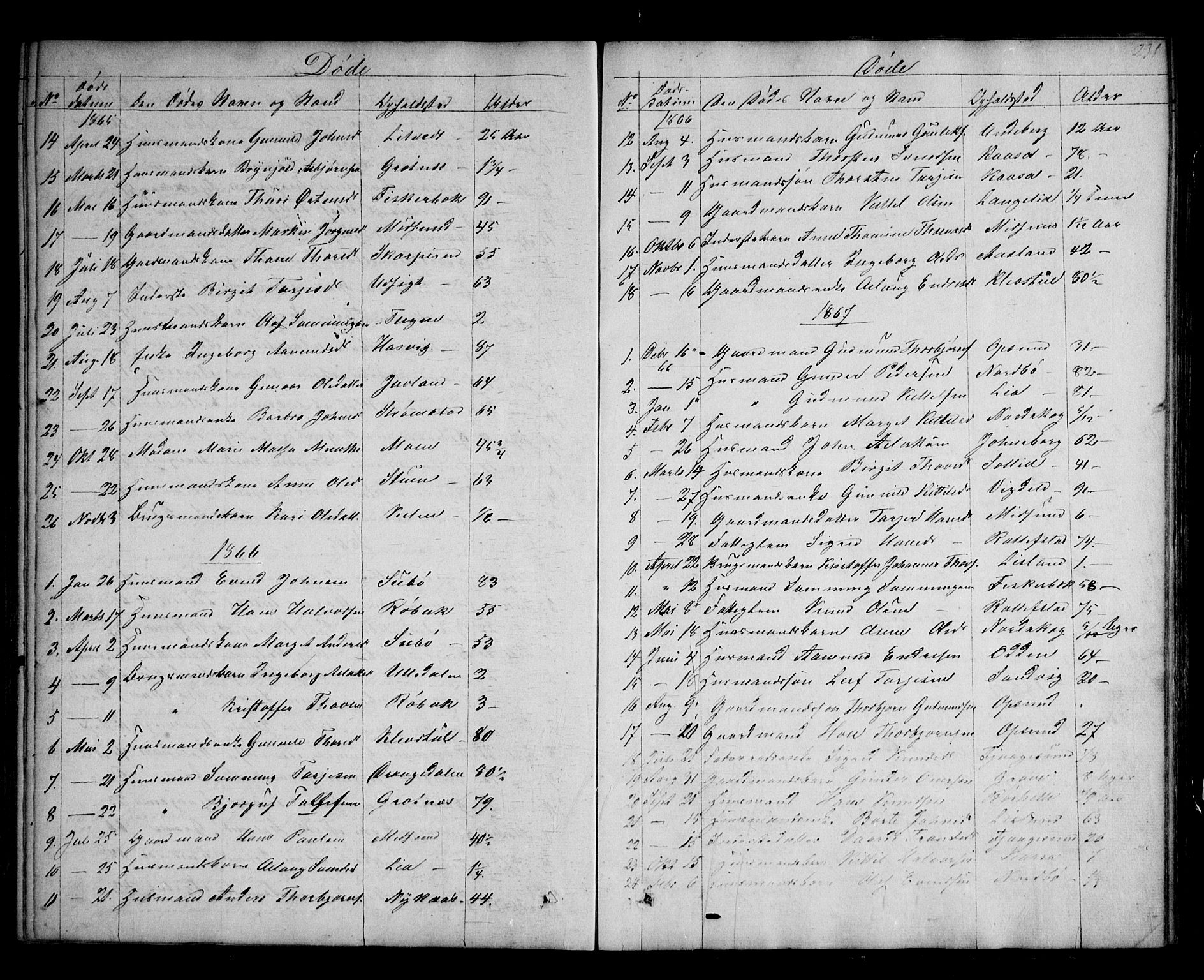 Kviteseid kirkebøker, SAKO/A-276/G/Ga/L0001: Parish register (copy) no. I 1, 1850-1893, p. 231