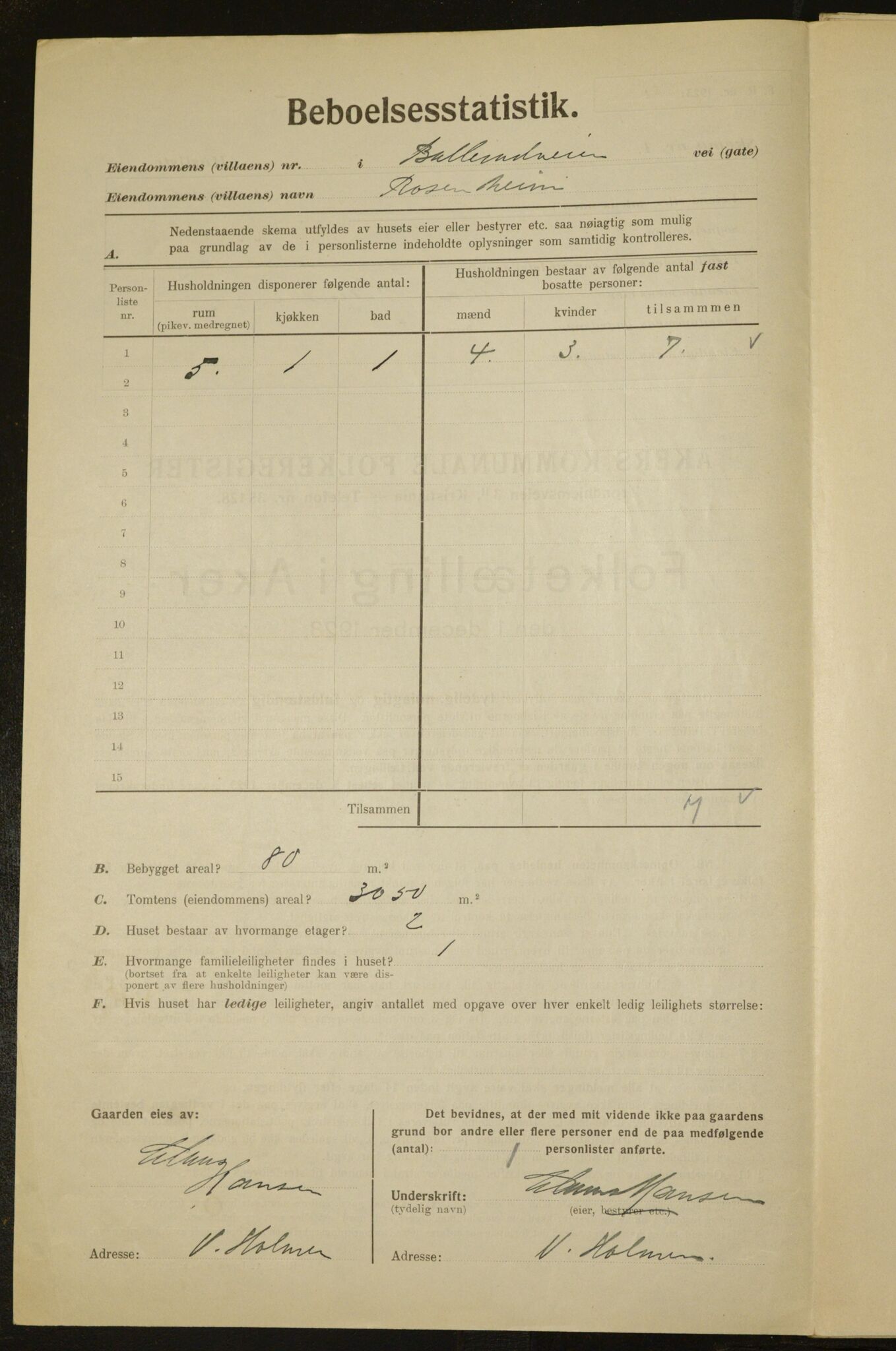 , Municipal Census 1923 for Aker, 1923, p. 336