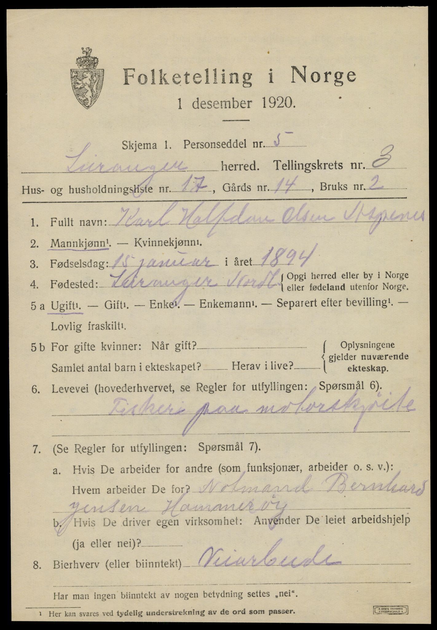 SAT, 1920 census for Leiranger, 1920, p. 1521