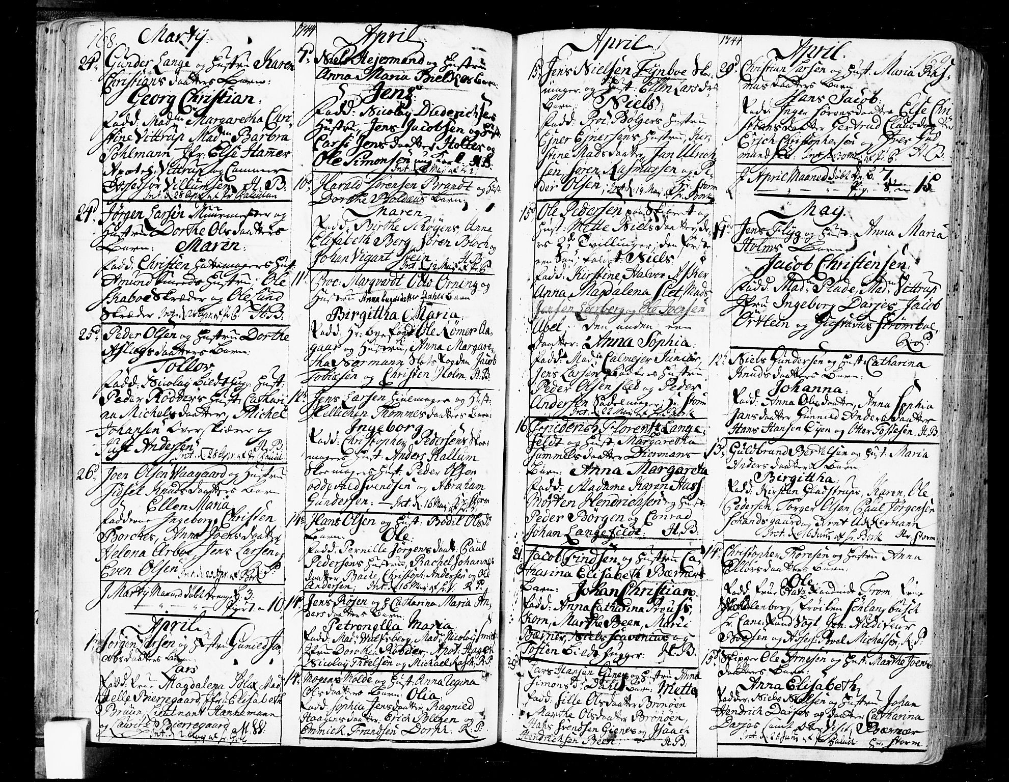 Oslo domkirke Kirkebøker, SAO/A-10752/F/Fa/L0004: Parish register (official) no. 4, 1743-1786, p. 168-169
