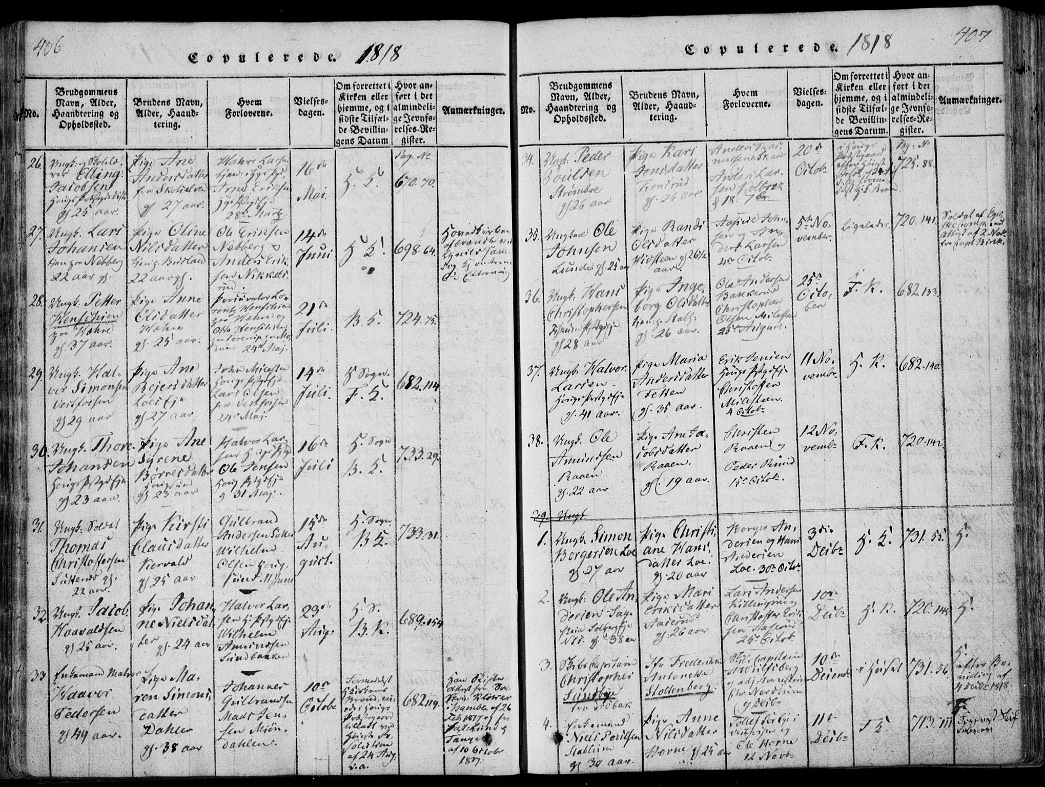 Eiker kirkebøker, AV/SAKO-A-4/F/Fa/L0011: Parish register (official) no. I 11, 1814-1827, p. 406-407