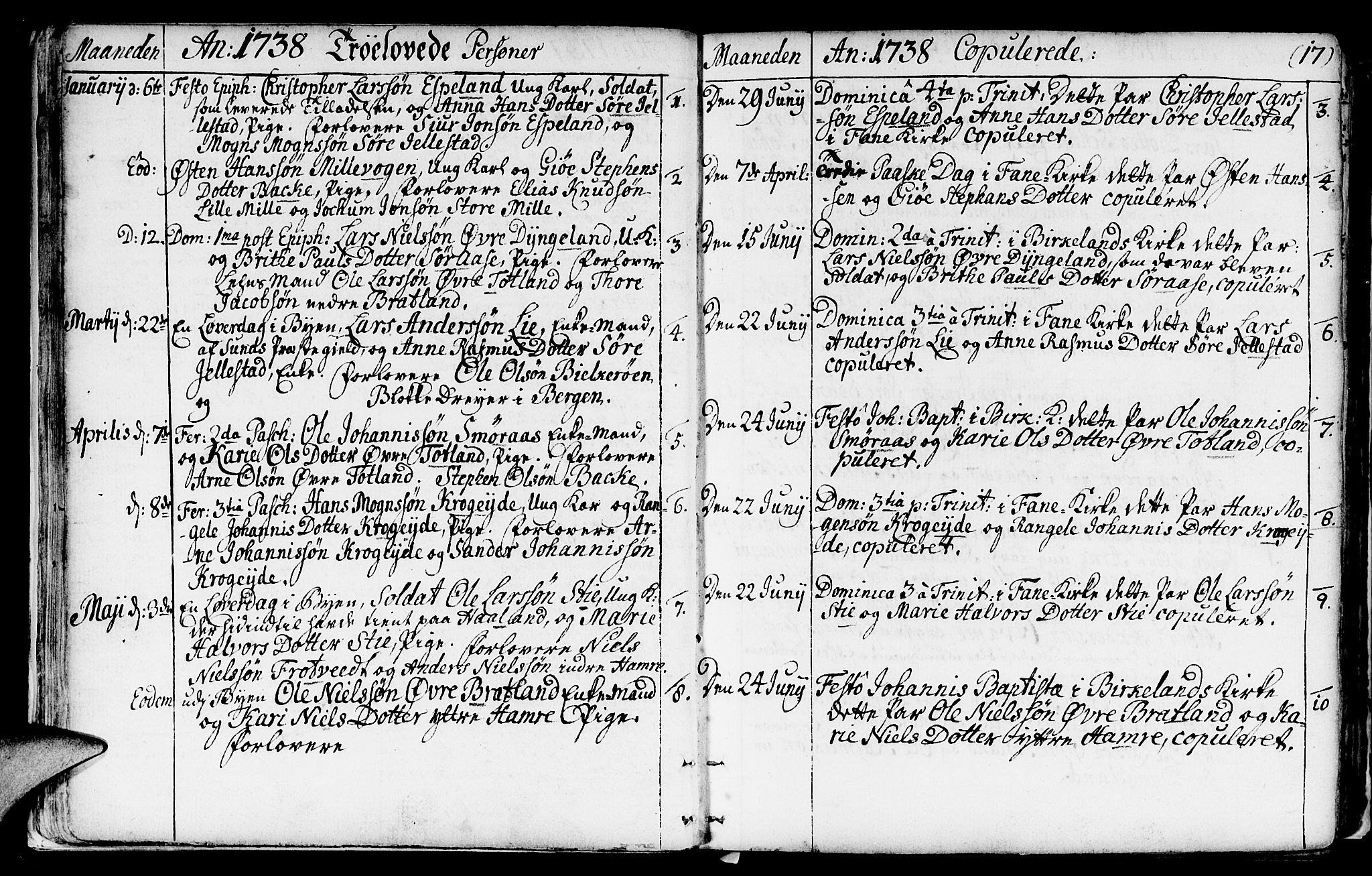 Fana Sokneprestembete, SAB/A-75101/H/Haa/Haaa/L0003: Parish register (official) no. A 3, 1736-1757, p. 17