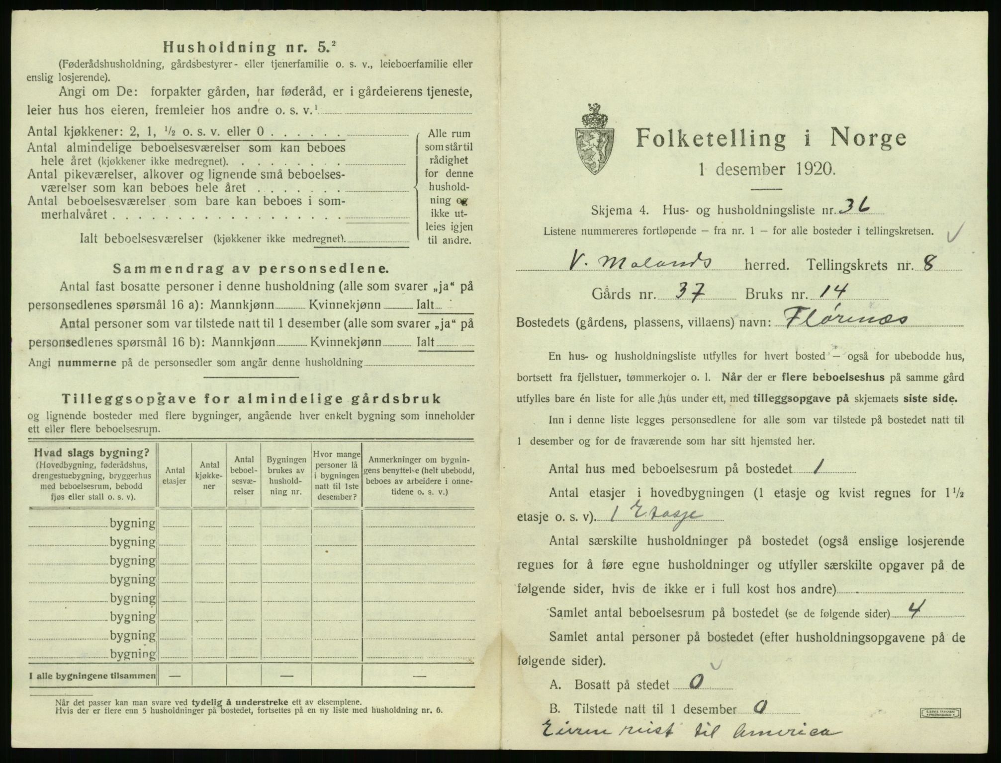 SAK, 1920 census for Vestre Moland, 1920, p. 1023