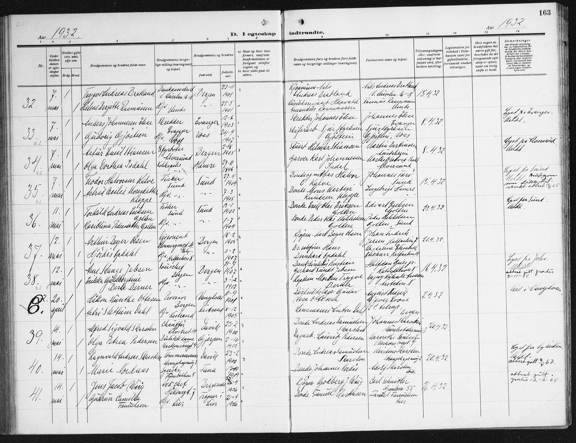 Domkirken sokneprestembete, AV/SAB-A-74801/H/Haa/L0039: Parish register (official) no. D 6, 1921-1937, p. 163